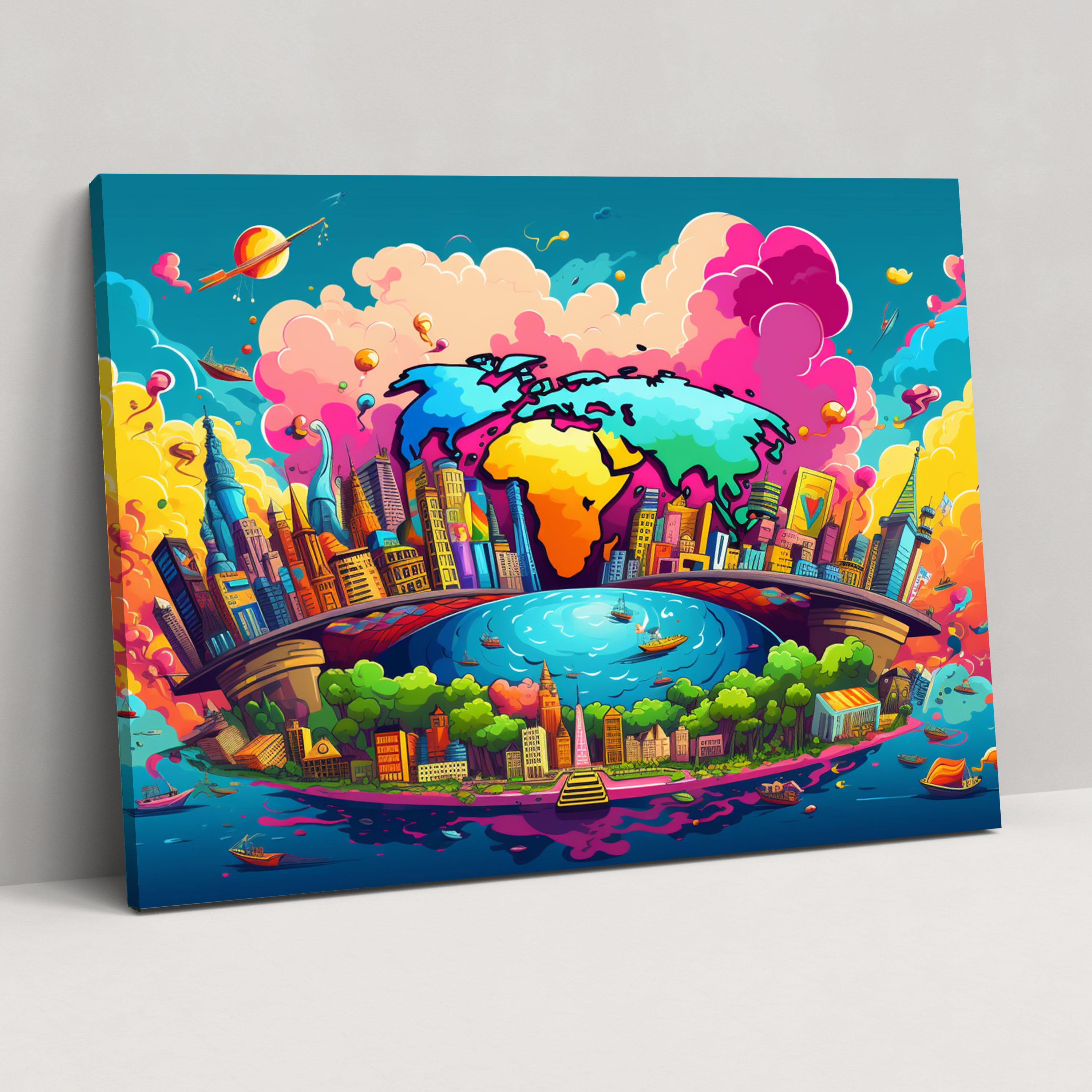 Pop Art World Map Canvas Print - World Map, Canvas Print, World Map, Comic Book-Inspired Graphics