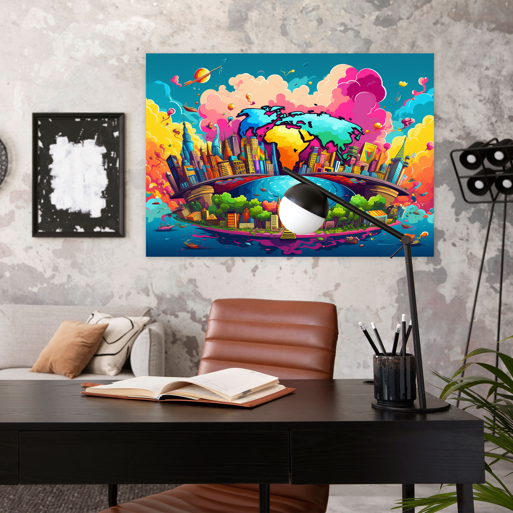 Pop Art World Map Canvas Print - World Map, Canvas Print, World Map, Comic Book-Inspired Graphics