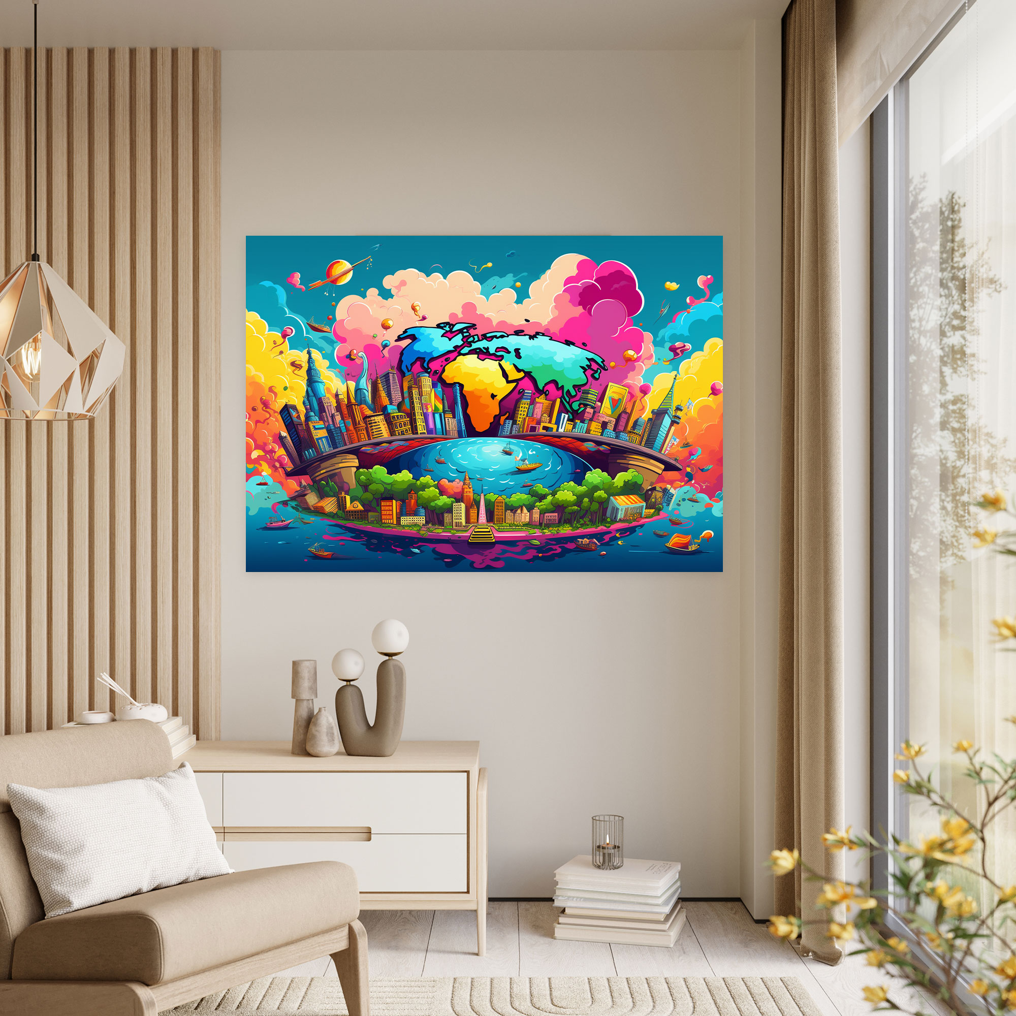 Pop Art World Map Canvas Print - World Map, Canvas Print, World Map, Comic Book-Inspired Graphics