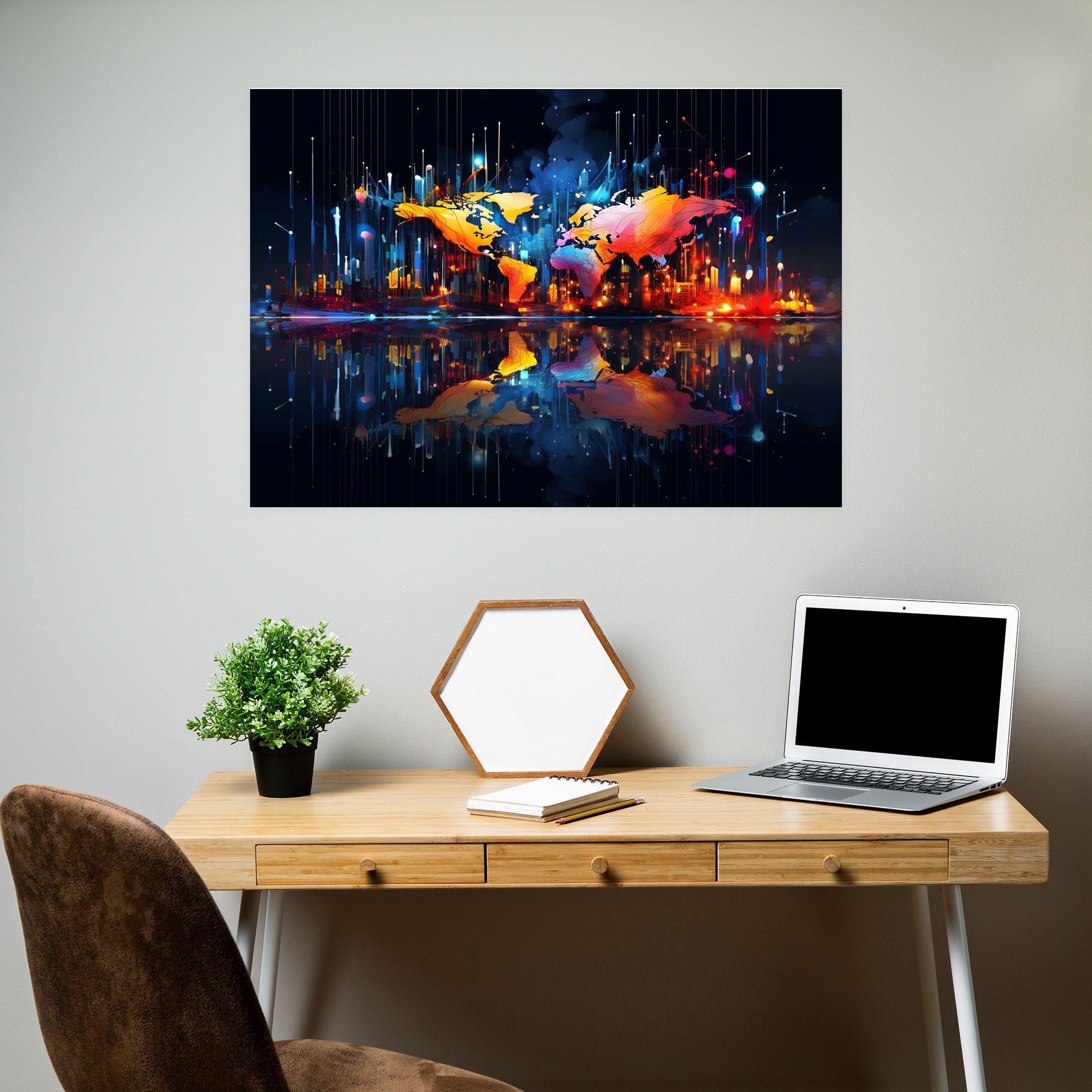 Abstract World Map Canvas Print - World Map, Abstract Digital Art, Vibrant Colors, Canvas Wall Art