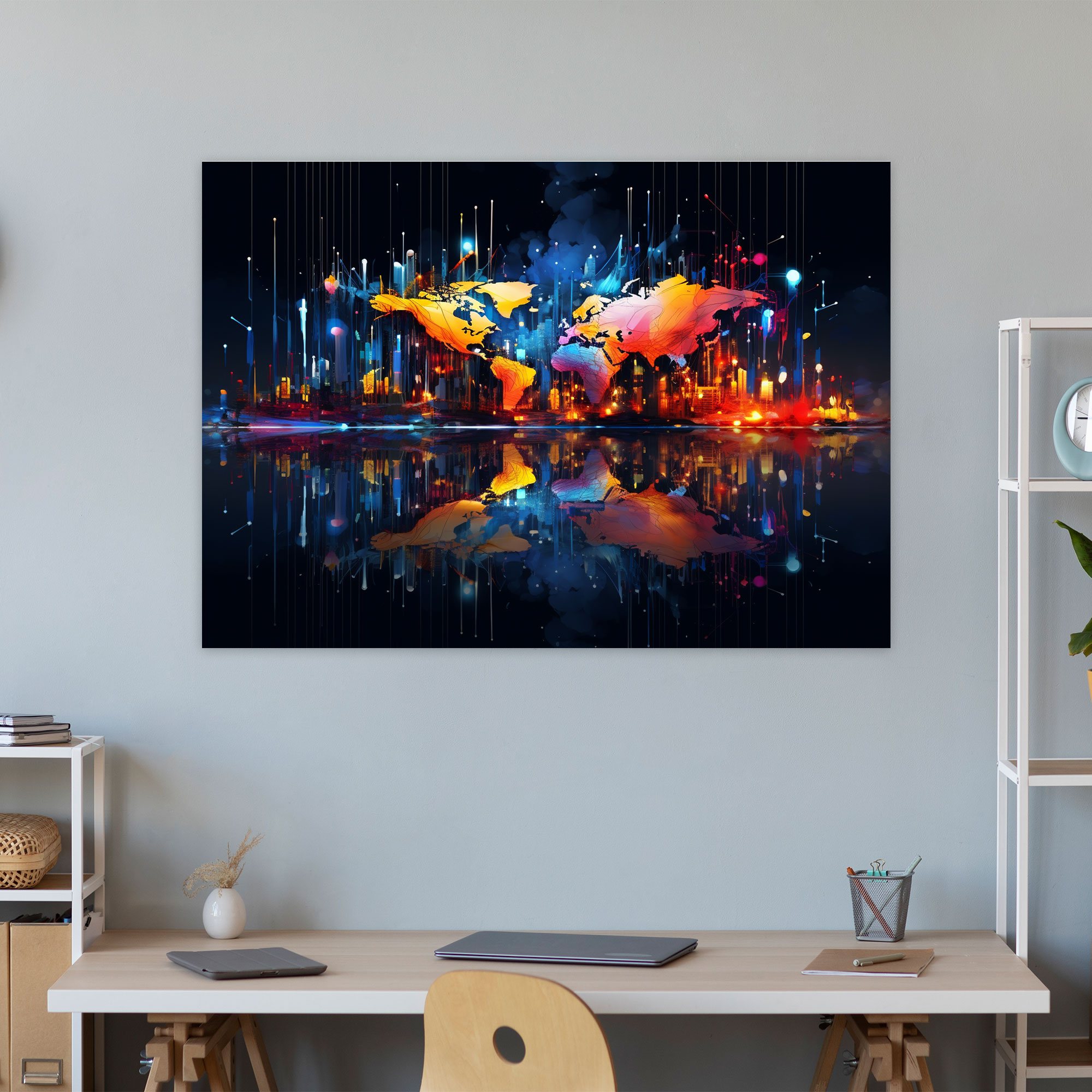 Abstract World Map Canvas Print - World Map, Abstract Digital Art, Vibrant Colors, Canvas Wall Art