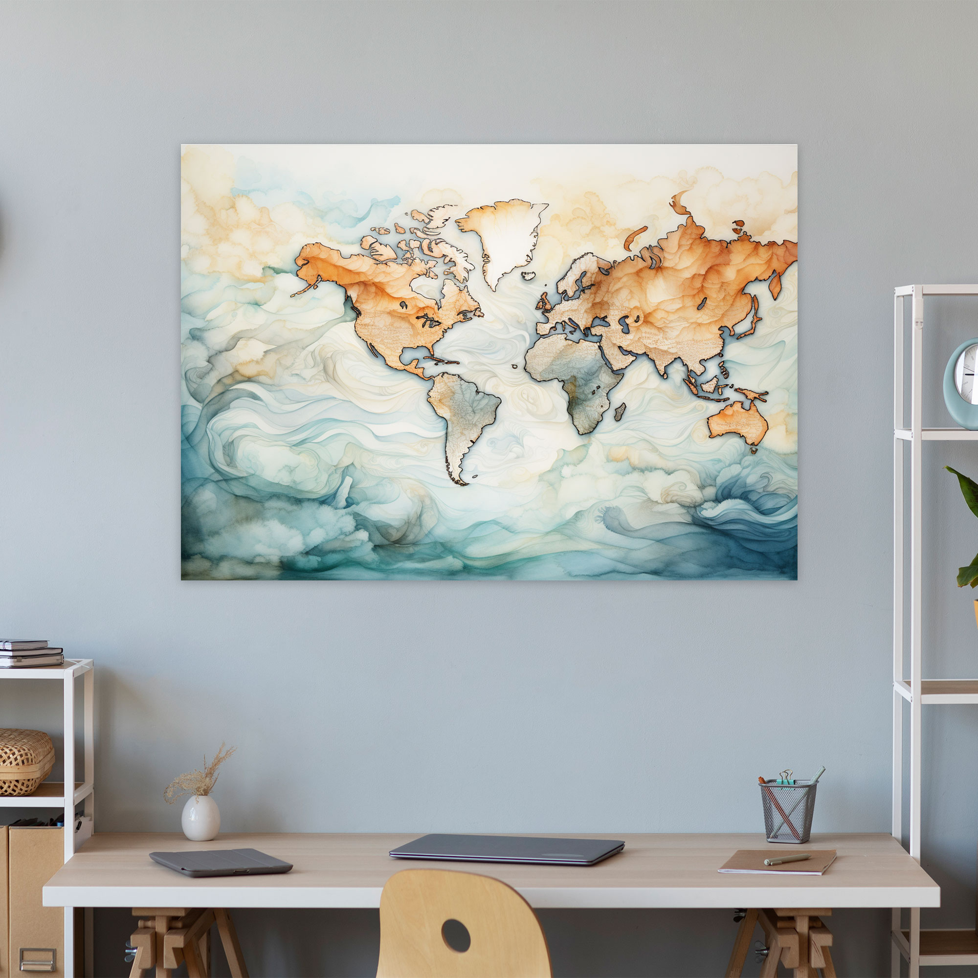 Watercolor World Map Canvas Print - World Map, Wall Decoration, Canvas, Canvas Wall Art