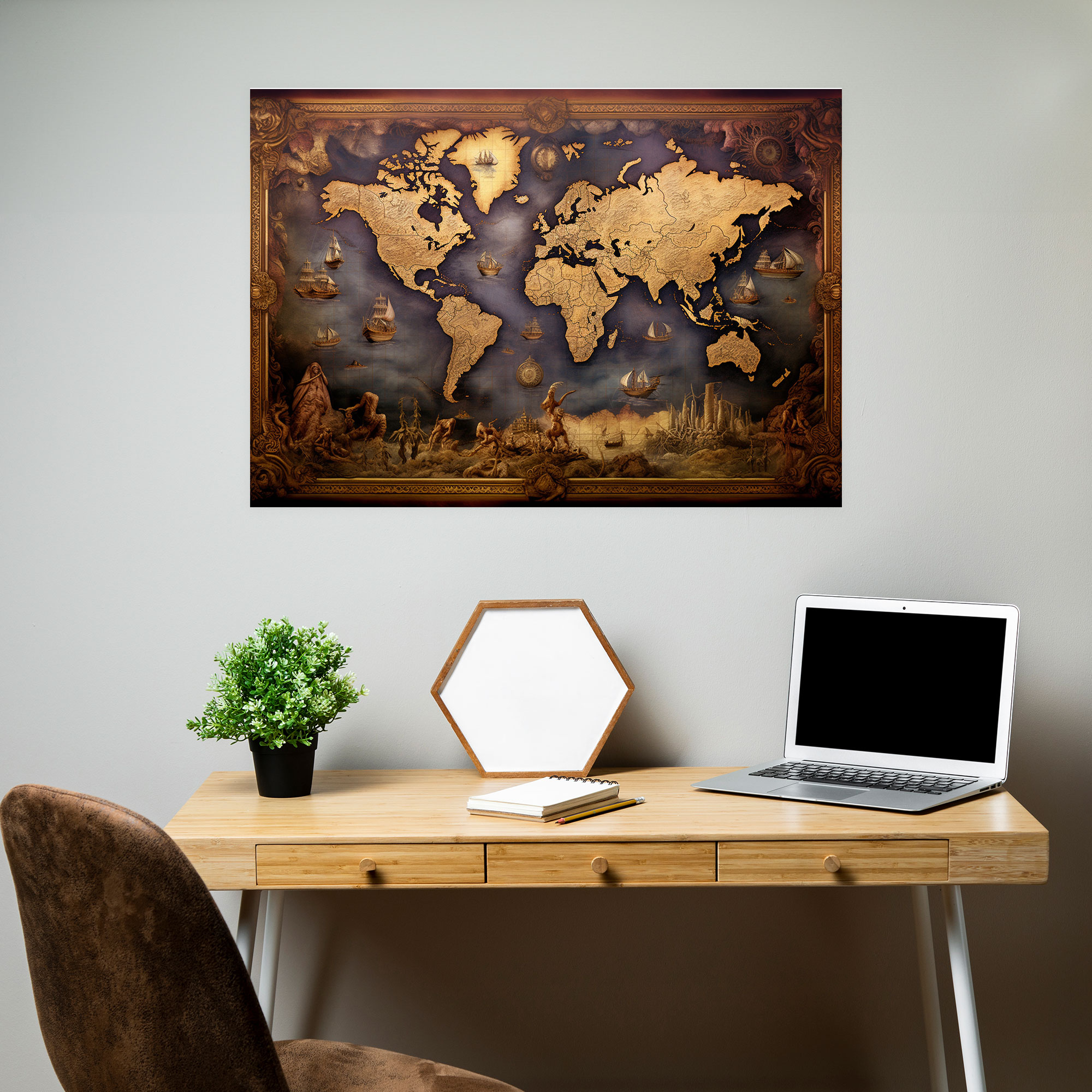 Vintage World Map Wall Art - World Map, World Map, Canvas Wall Art, Intricate Details