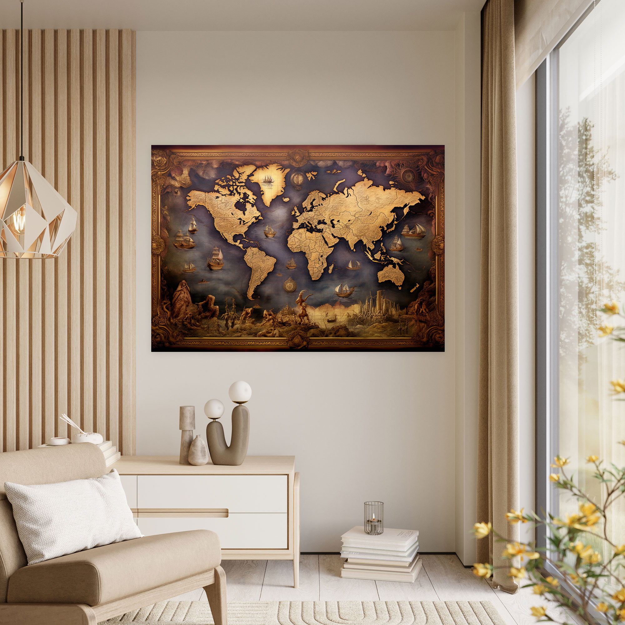 Vintage World Map Wall Art - World Map, World Map, Canvas Wall Art, Intricate Details