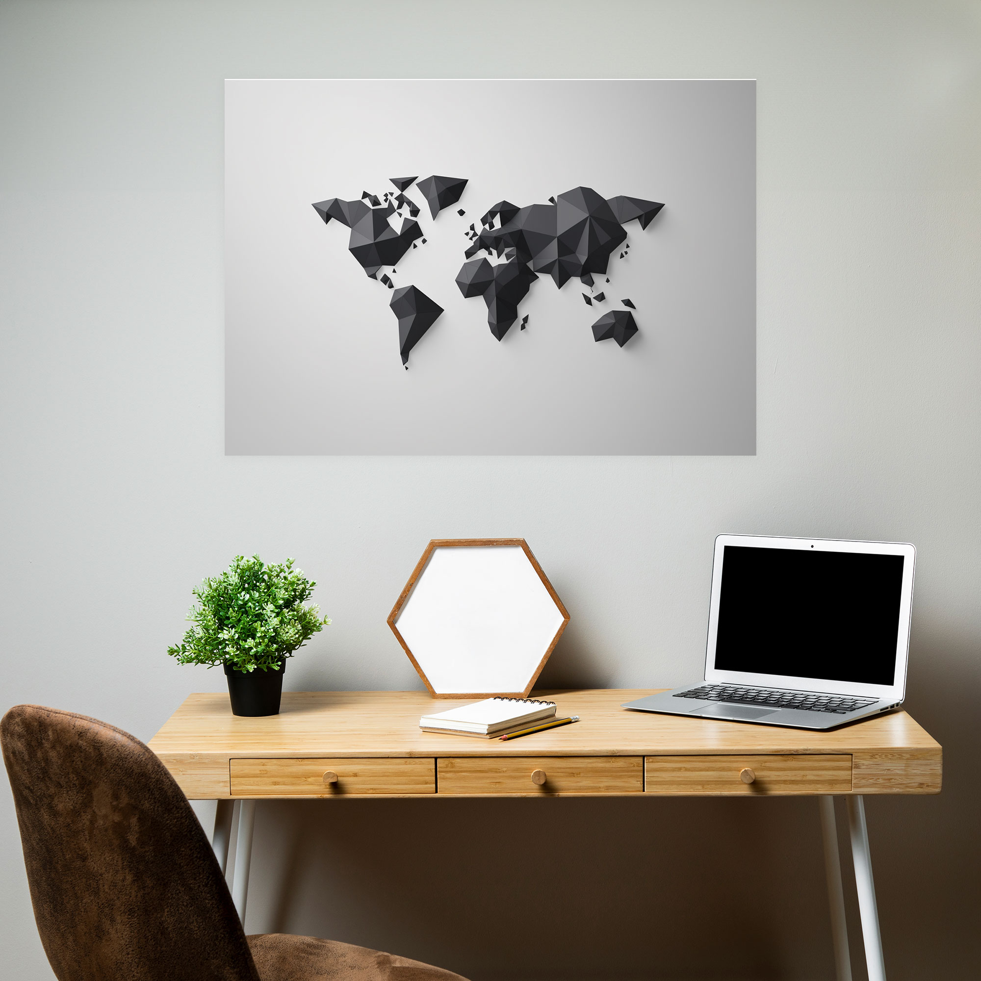 Weltkarte Wanddekoration im minimalistischen Stil - Weltkarte monochromes Farbschema klare Linien Eleganz