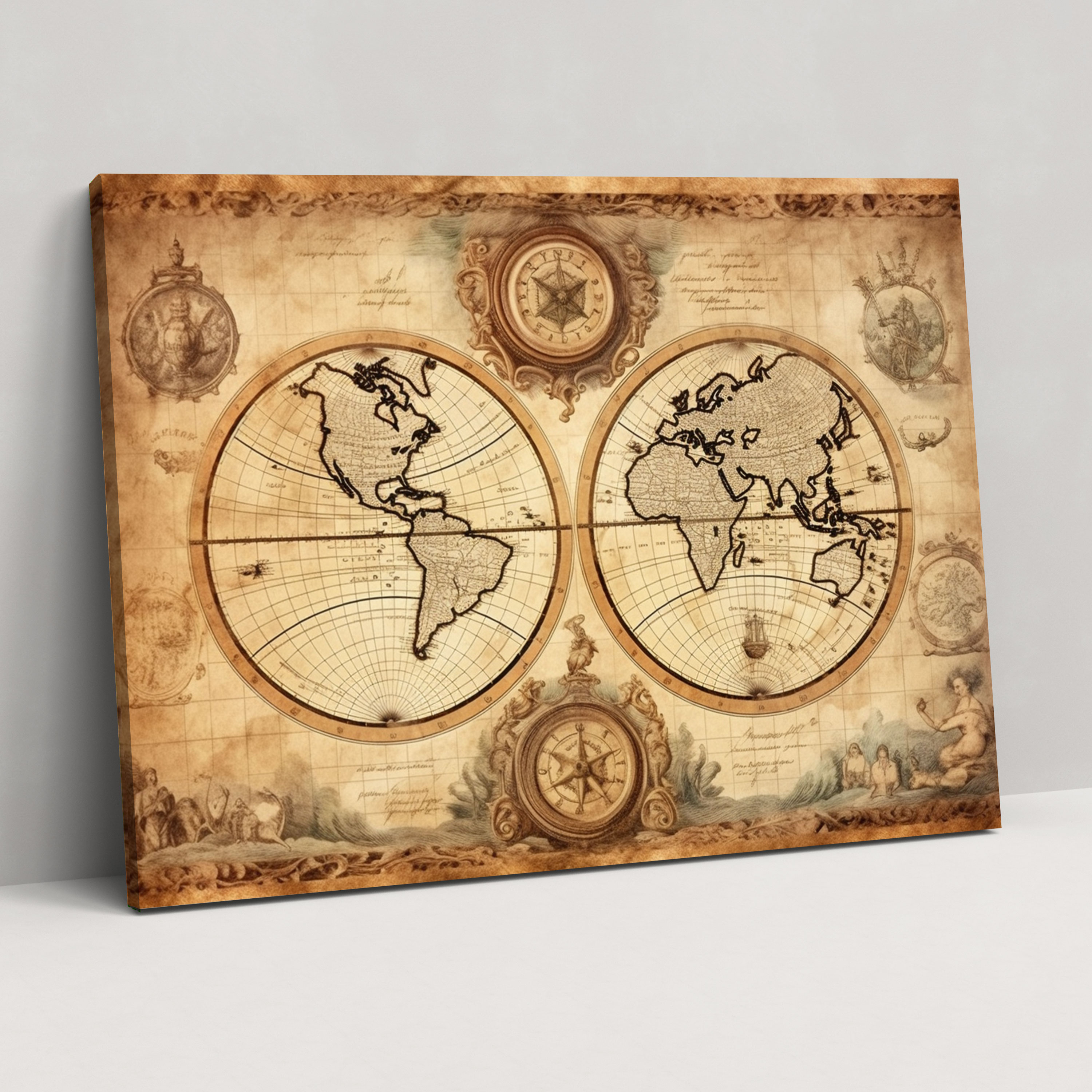 Old World Map Canvas Print - World Map, Old, Home Decoration, Aged Parchment