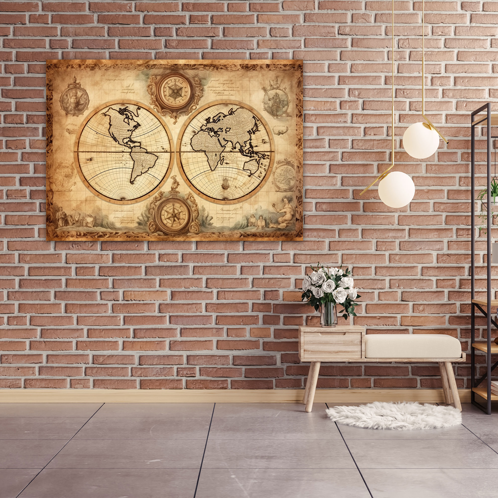 Old World Map Canvas Print - World Map, Old, Home Decoration, Aged Parchment