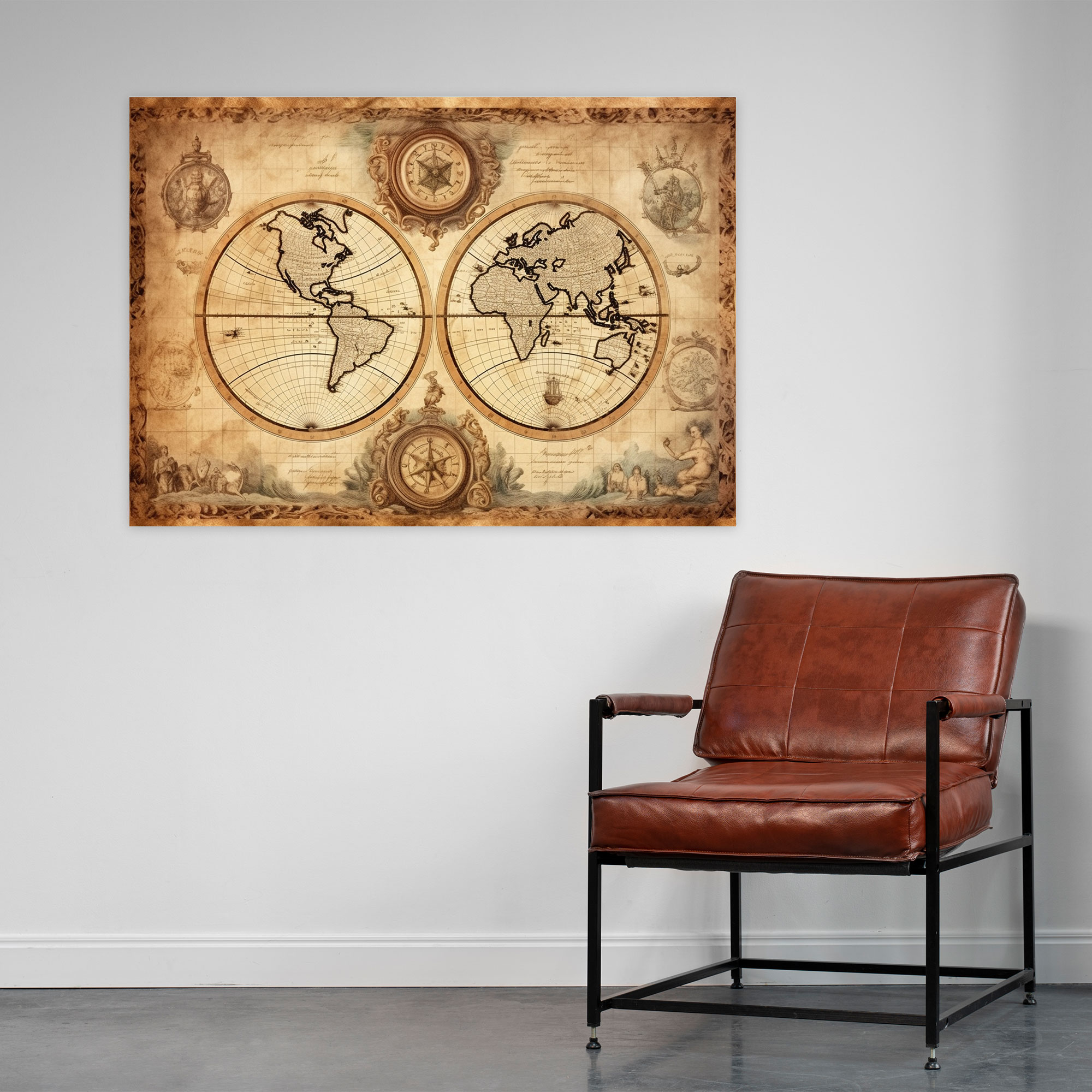 Old World Map Canvas Print - World Map, Old, Home Decoration, Aged Parchment