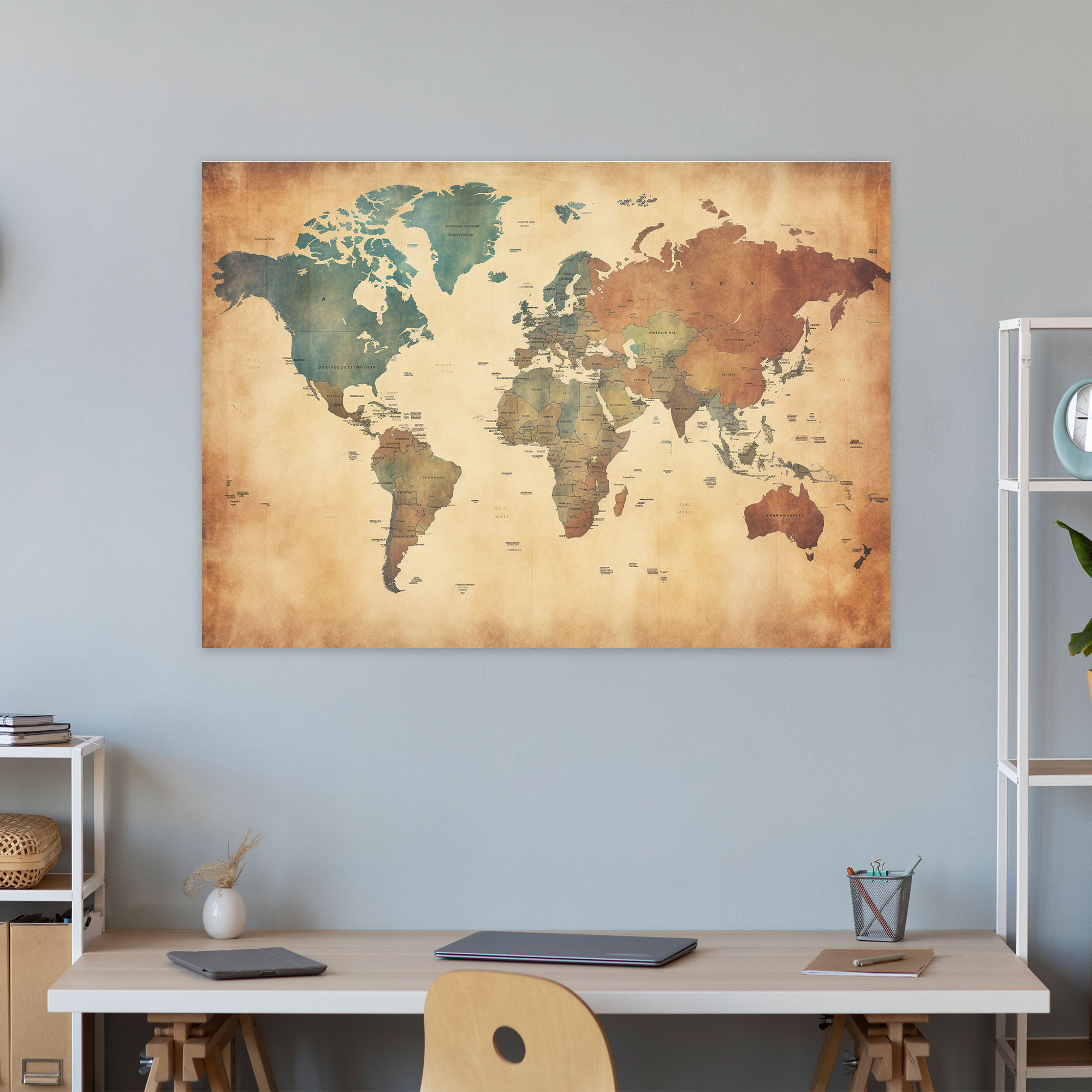 Wandkunst Weltkarte im Vintage-Stil - Weltkarte Wanddekoration Wohnkultur Leinwand