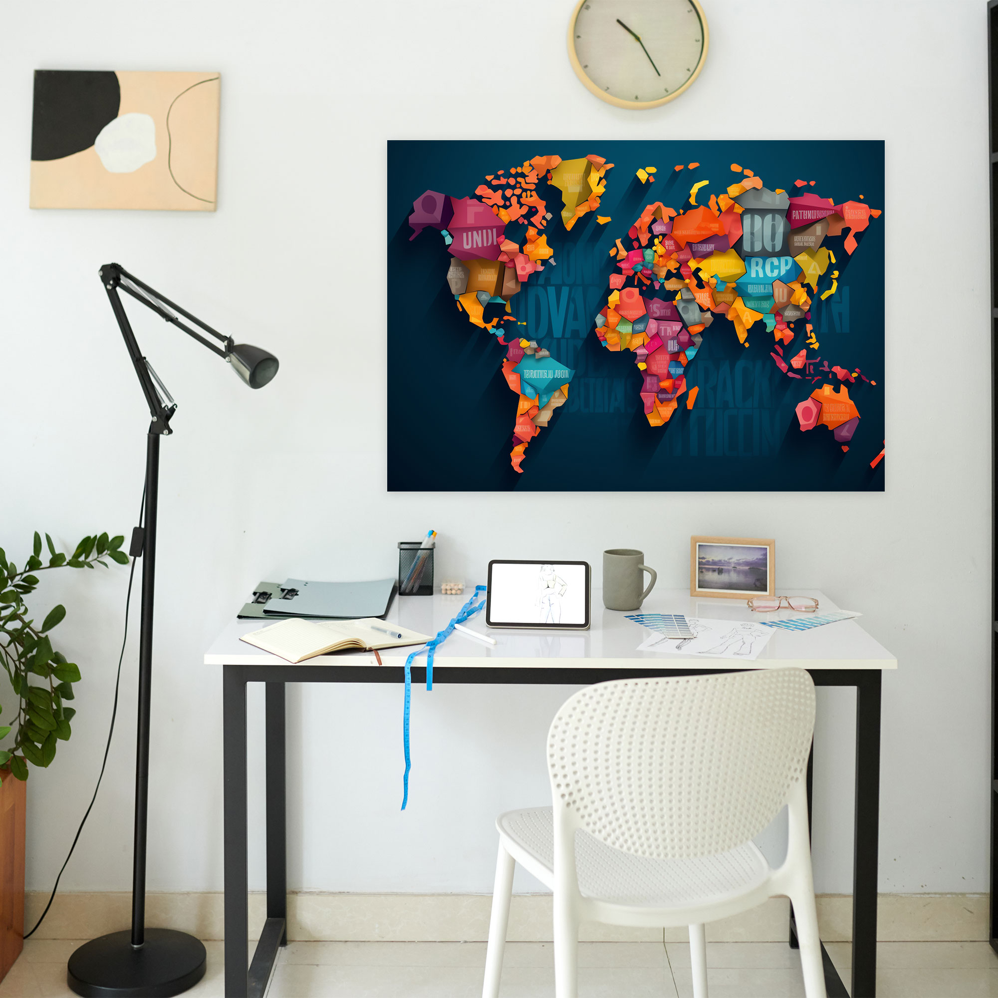 Modern World Map Wall Art - World Map, Canvas Wall Art, Home Decoration, World Map