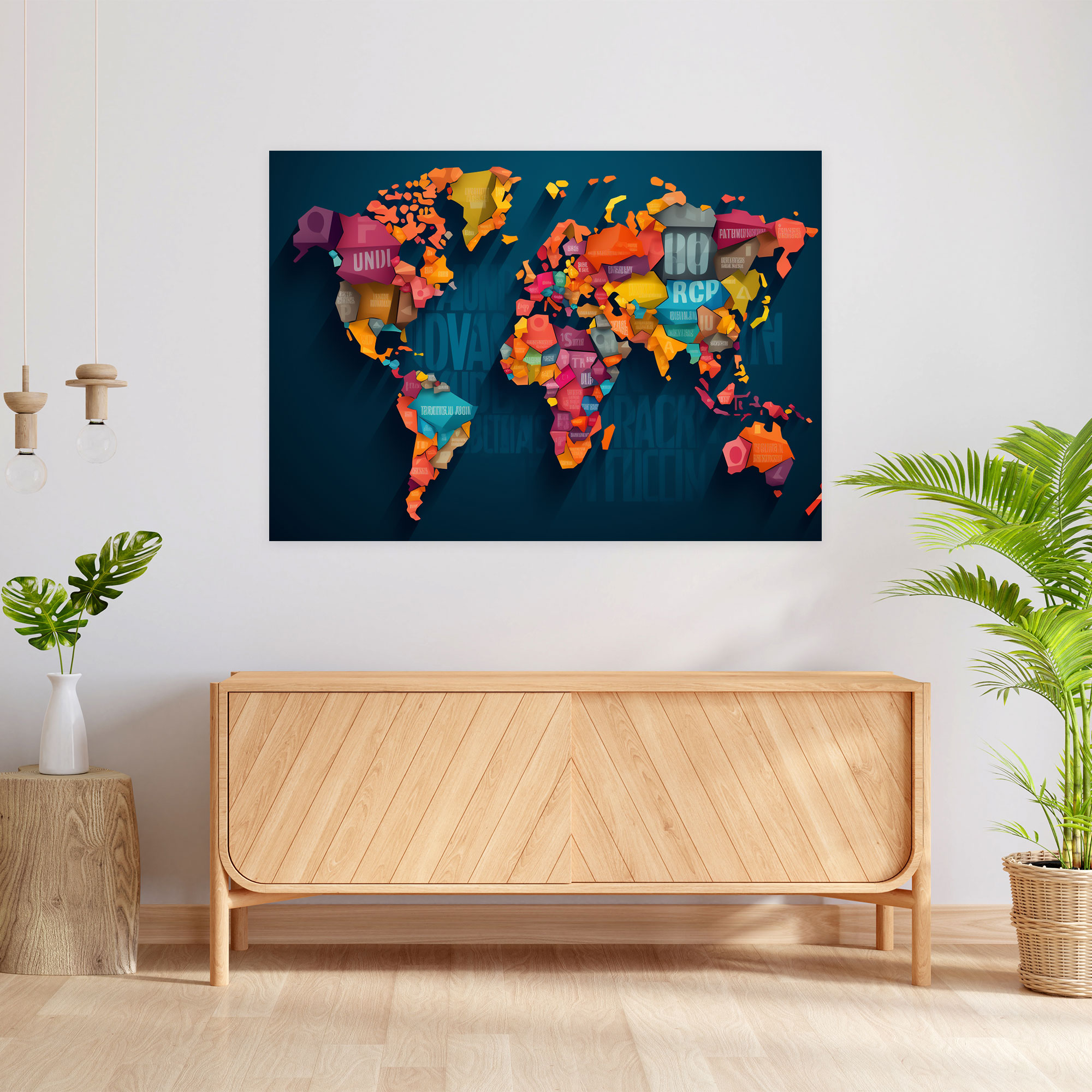 Modern World Map Wall Art - World Map, Canvas Wall Art, Home Decoration, World Map