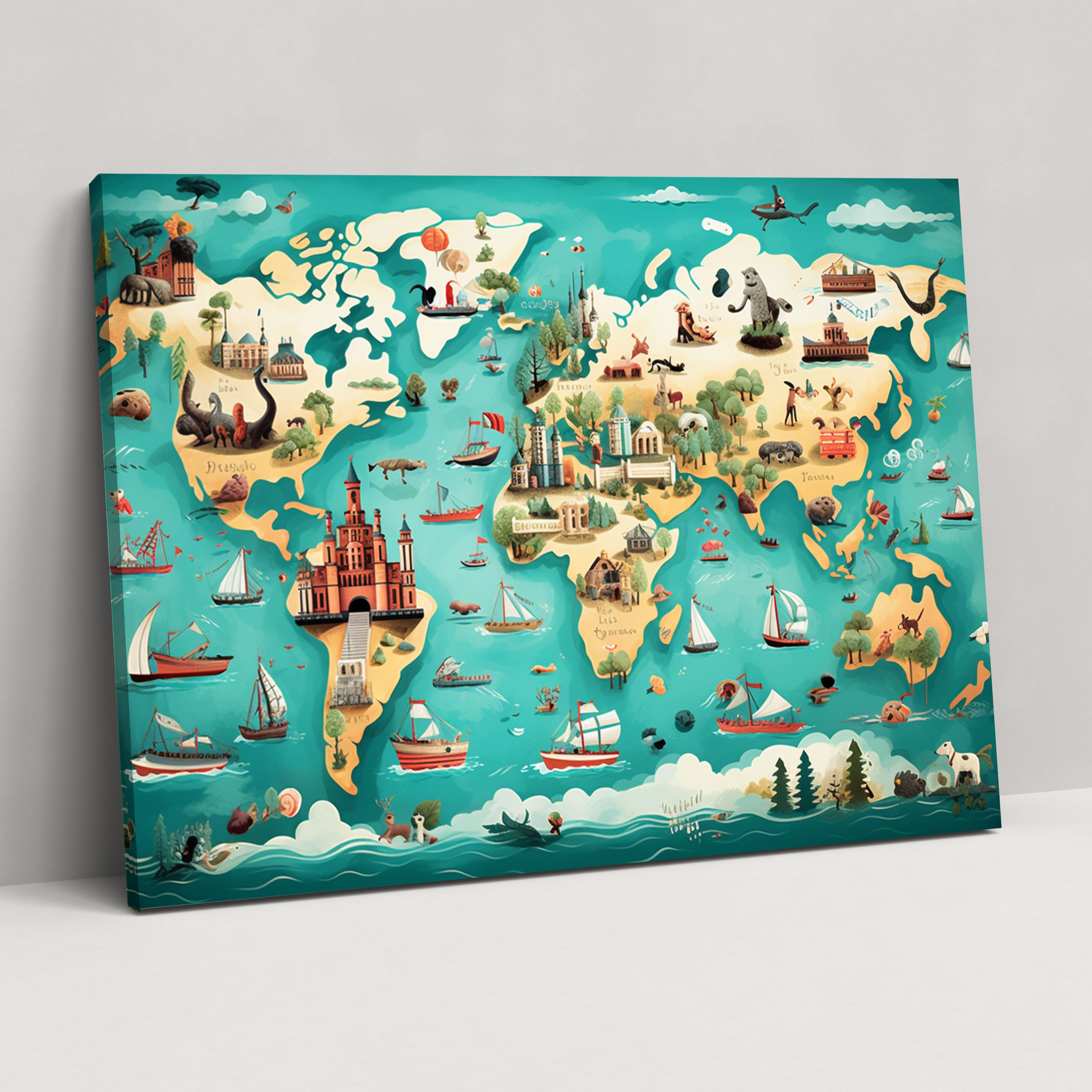 Whimsical World Map Wall Art - World Map, Wall Decoration, Canvas Wall Art, World Map