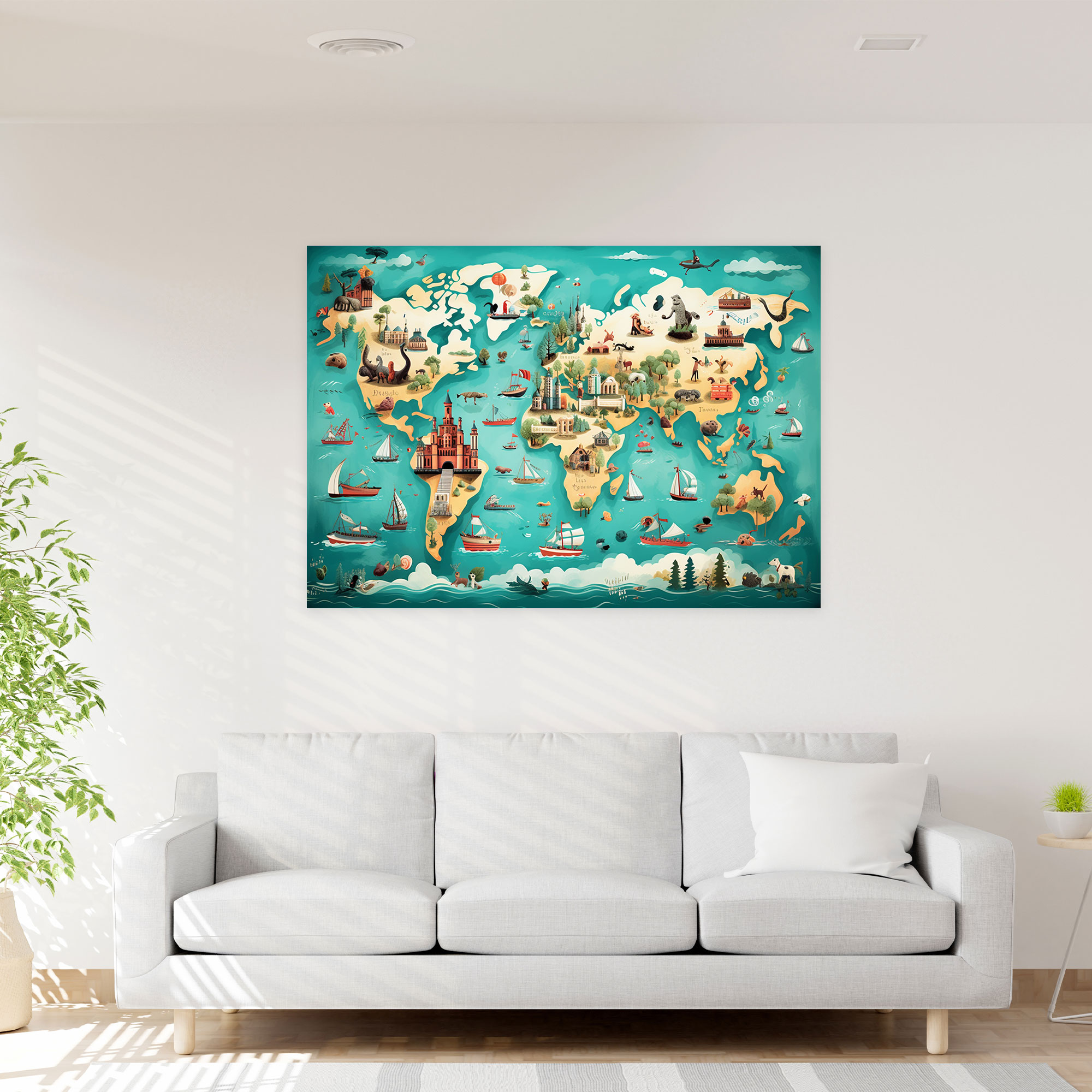 Whimsical World Map Wall Art - World Map, Wall Decoration, Canvas Wall Art, World Map