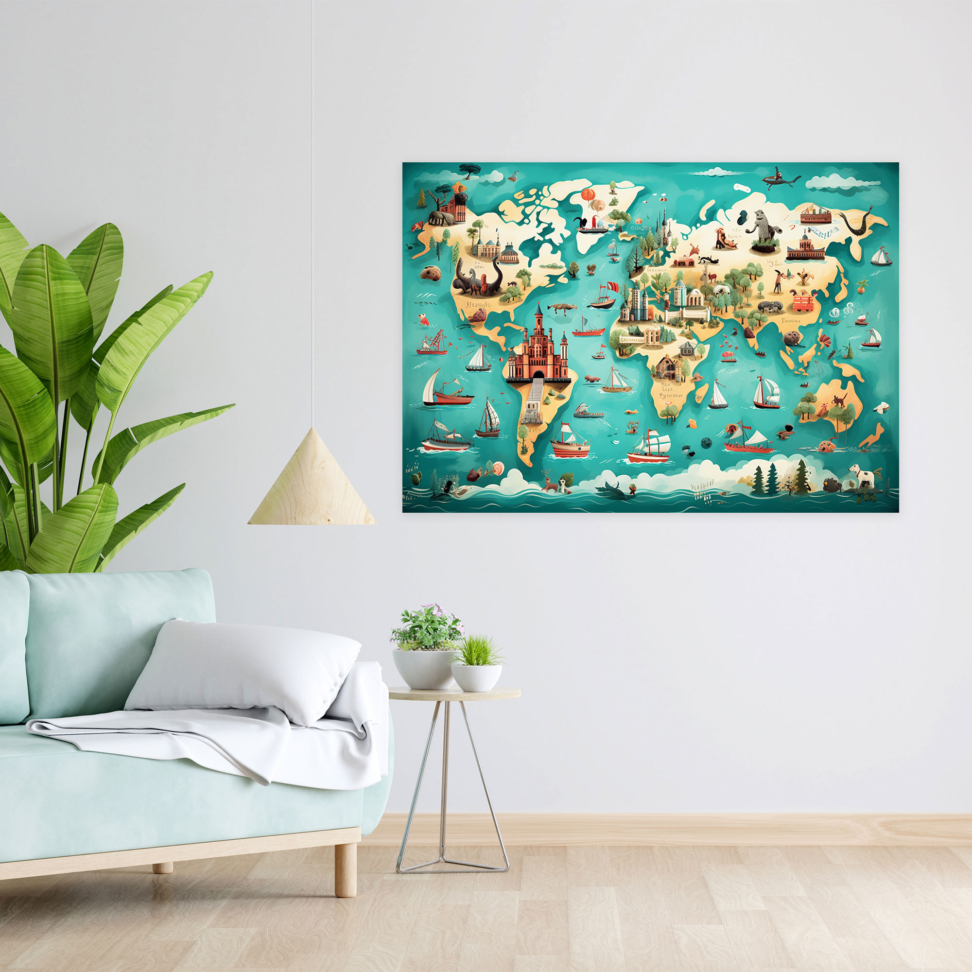 Whimsical World Map Wall Art - World Map, Wall Decoration, Canvas Wall Art, World Map