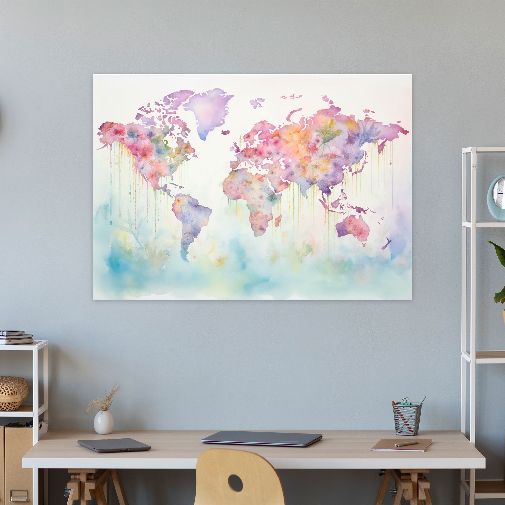 Whimsical World Map Wall Art - World Map, Home Decoration, Canvas, Canvas Wall Art