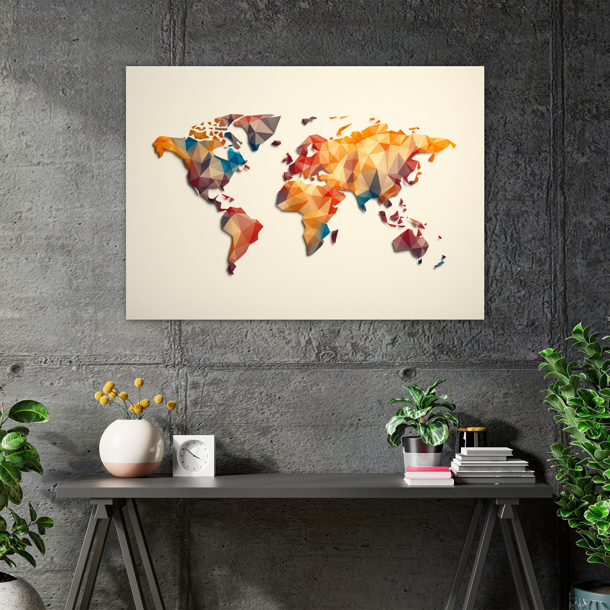 Geometric World Map Wall Art - World Map, Geometric World Map Wall Art, Home Decoration, Canvas Print