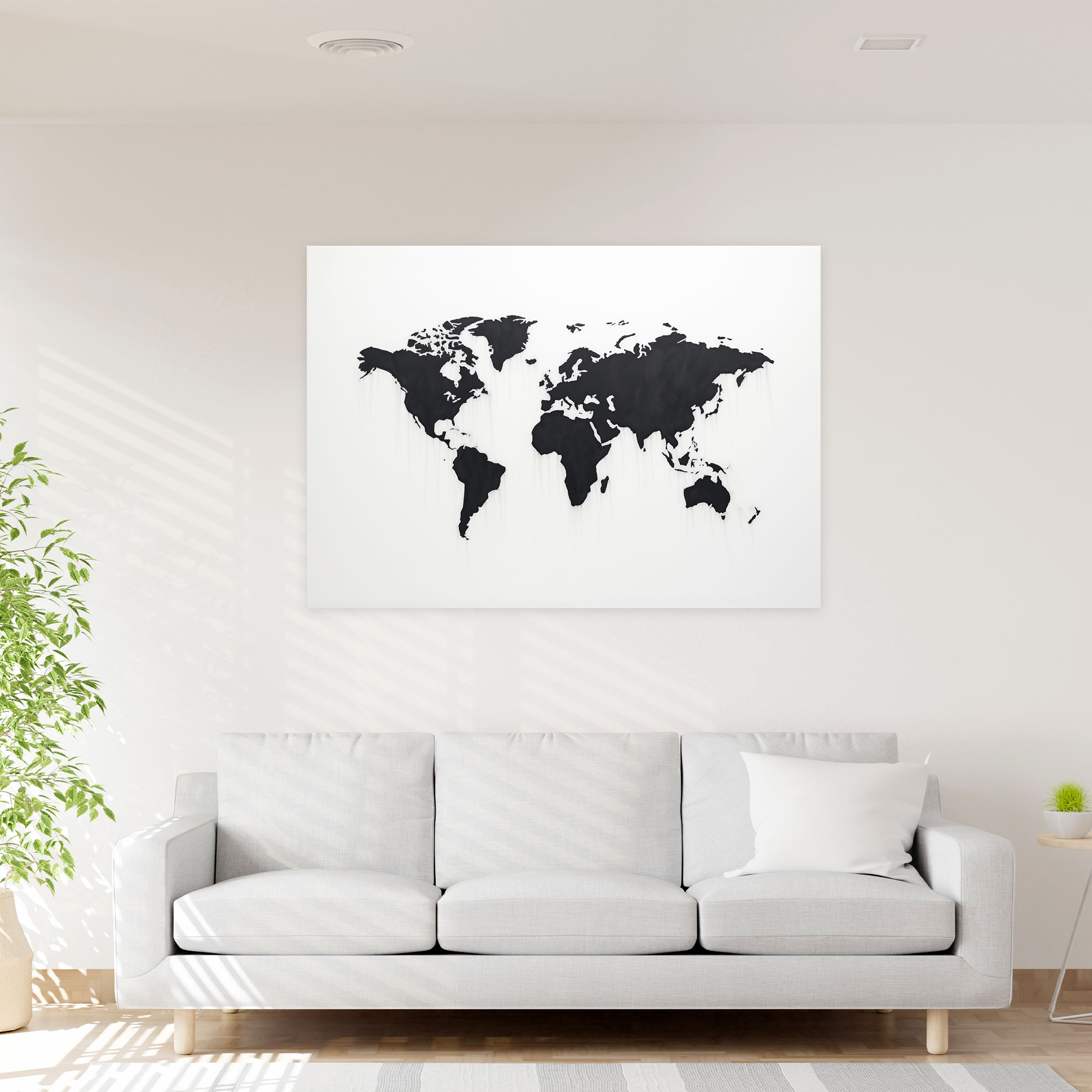 Minimalist World Map Wall Art - World Map, Black And White, Minimalist, Canvas Wall Art