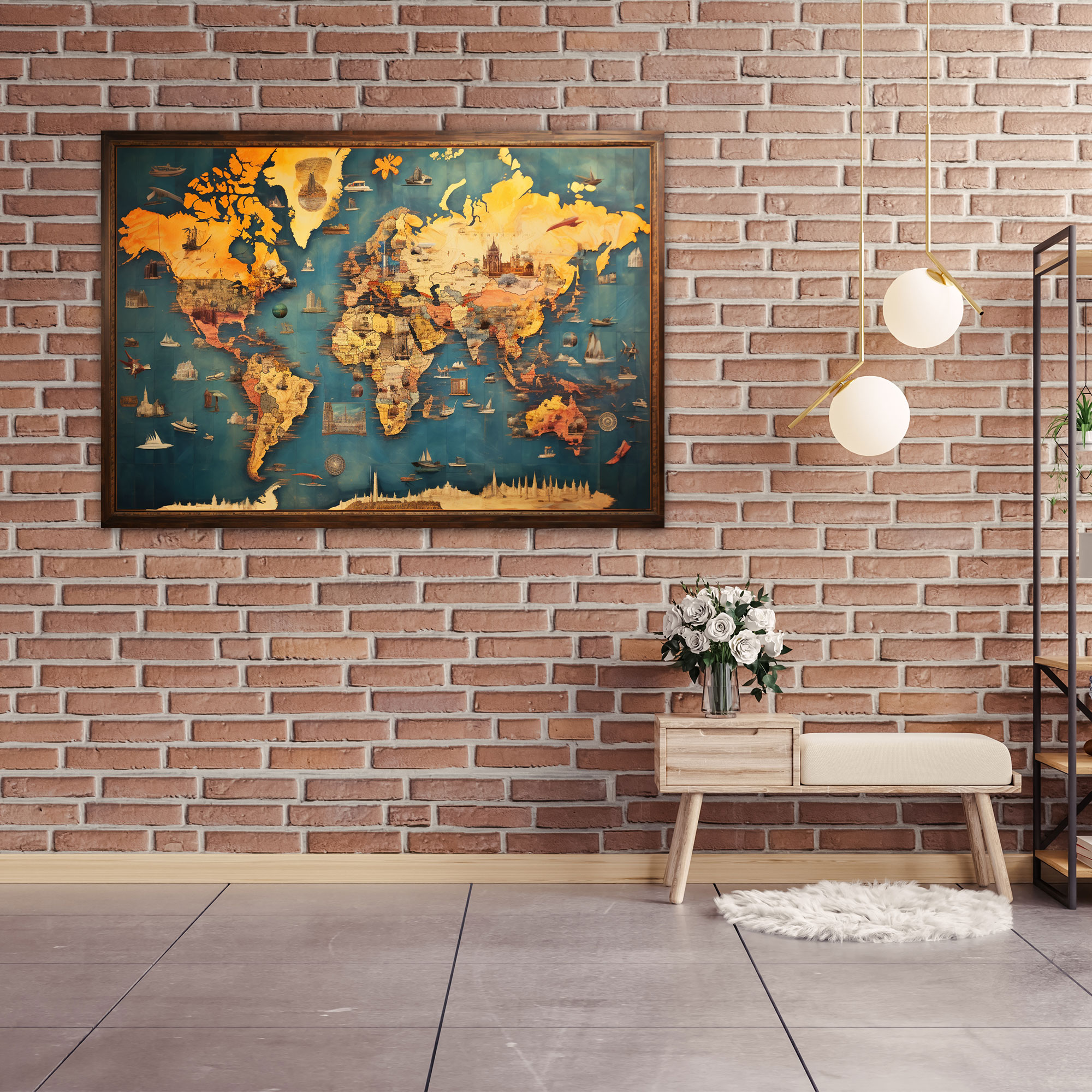 World Map Wall Decoration - World Map, Wall Art, Canvas Wall Art, Colorful