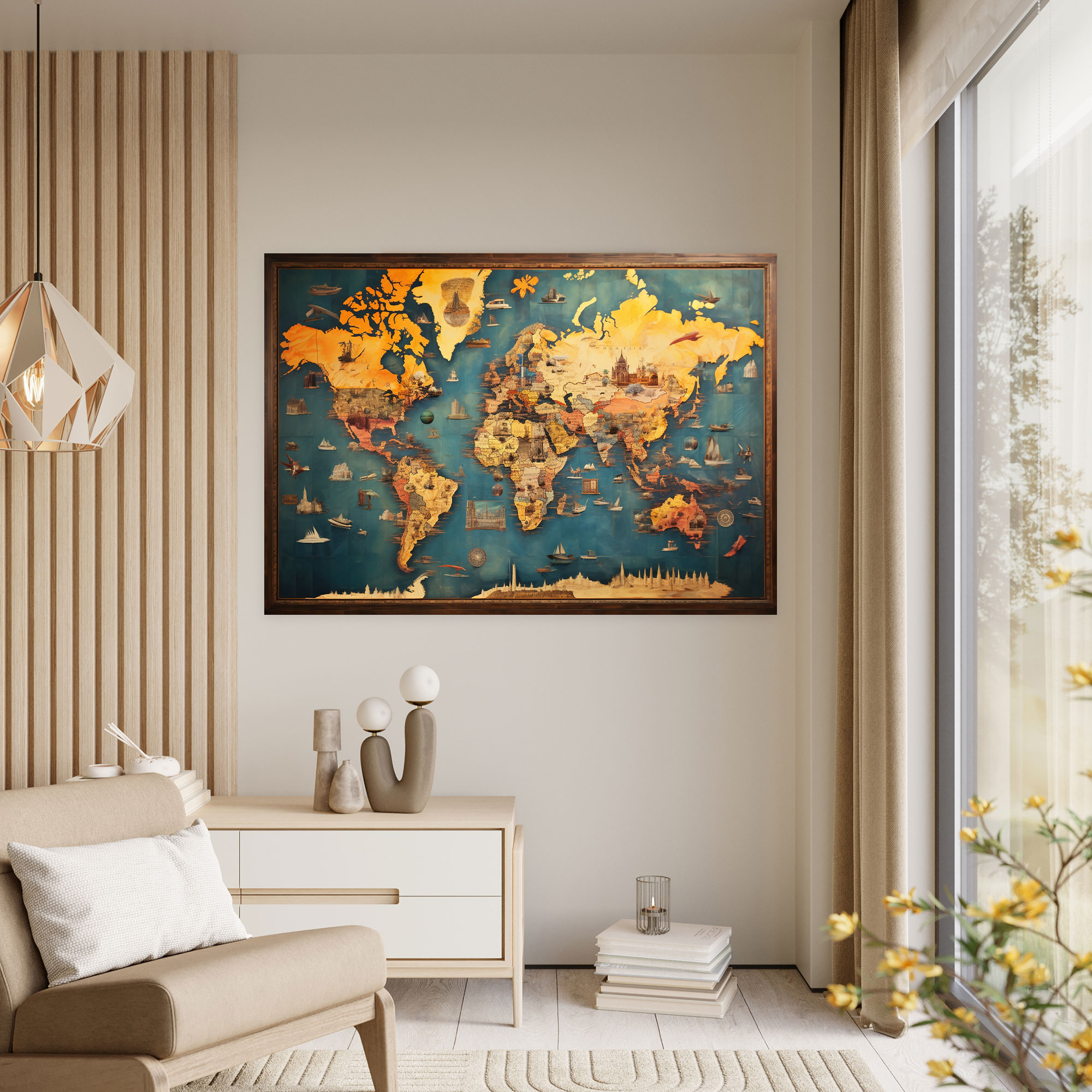 World Map Wall Decoration - World Map, Wall Art, Canvas Wall Art, Colorful