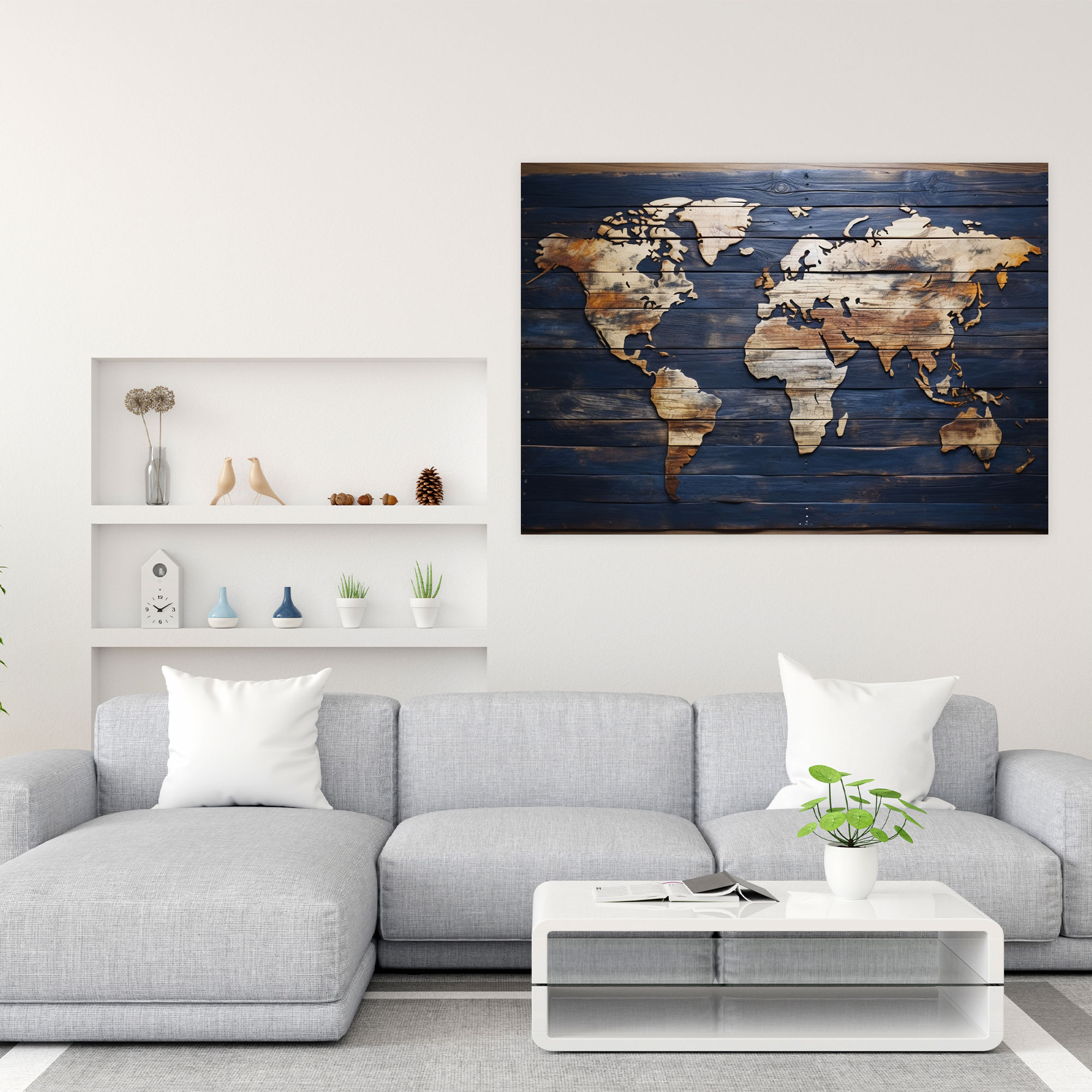 Rustic World Map Wall Decoration - World Map, Canvas Print, Repurposed Wood, Canvas Wall Art
