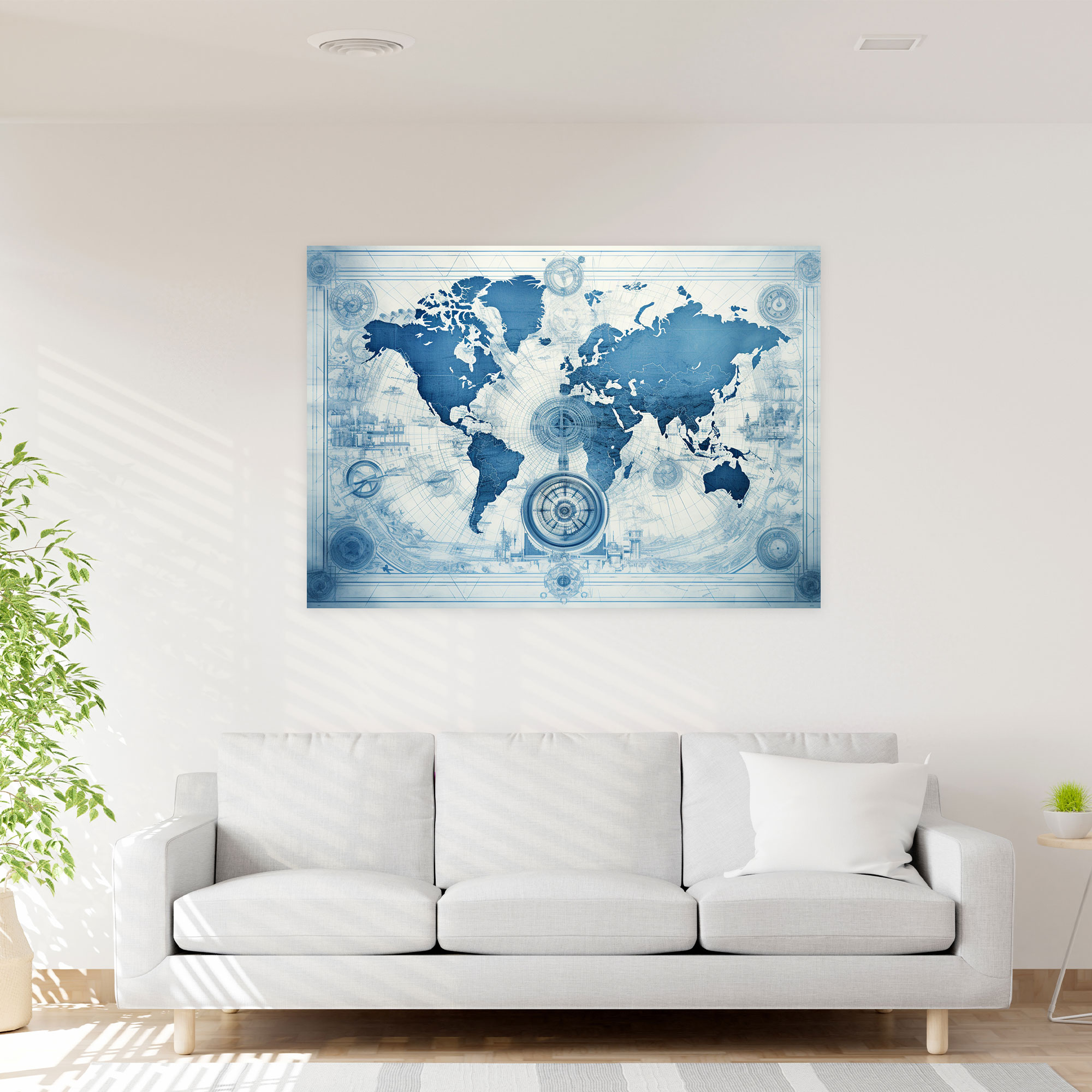 Vintage Blueprint World Map Canvas Print - World Map, Canvas Print, Wall Art, Cartography