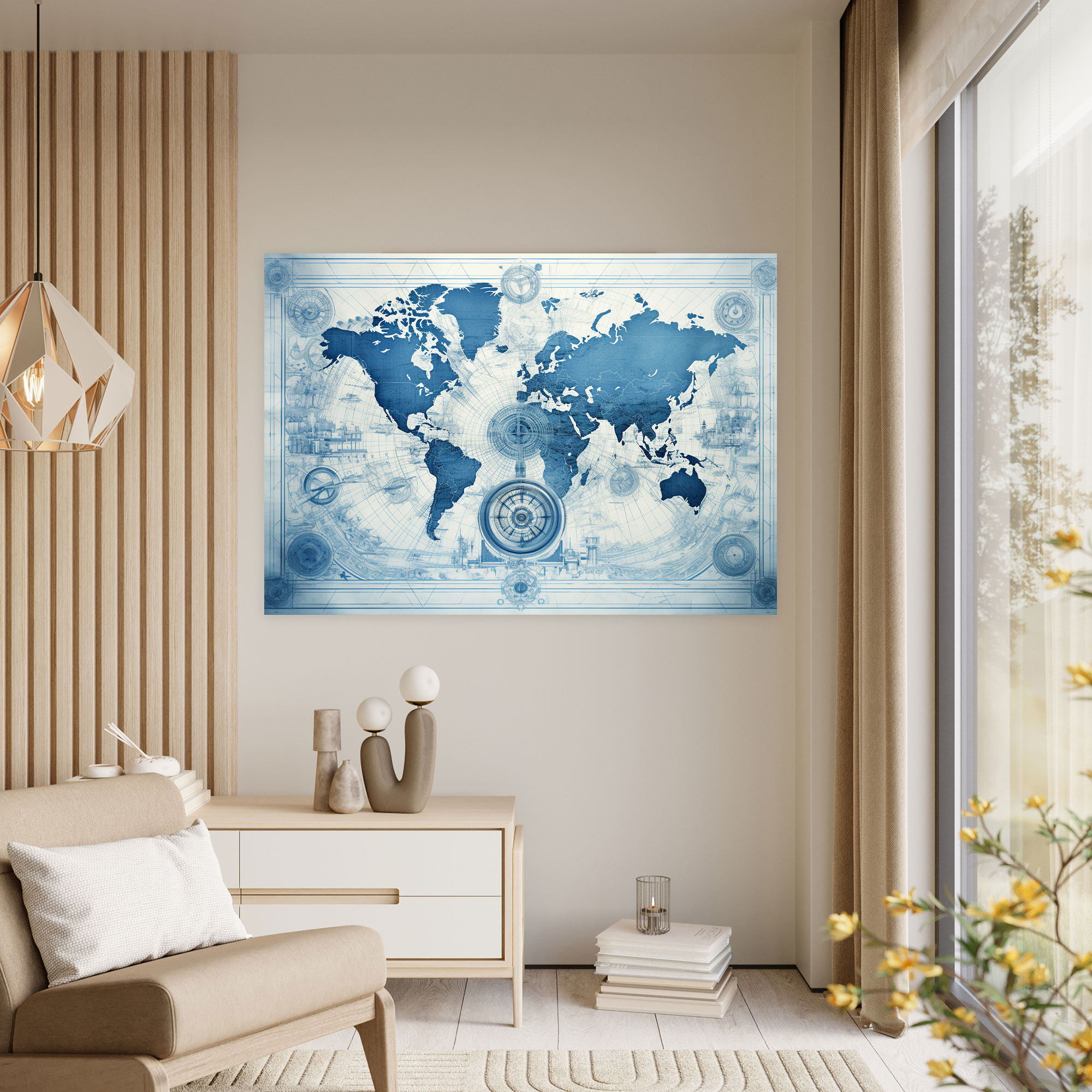 Vintage Blueprint World Map Canvas Print - World Map, Canvas Print, Wall Art, Cartography