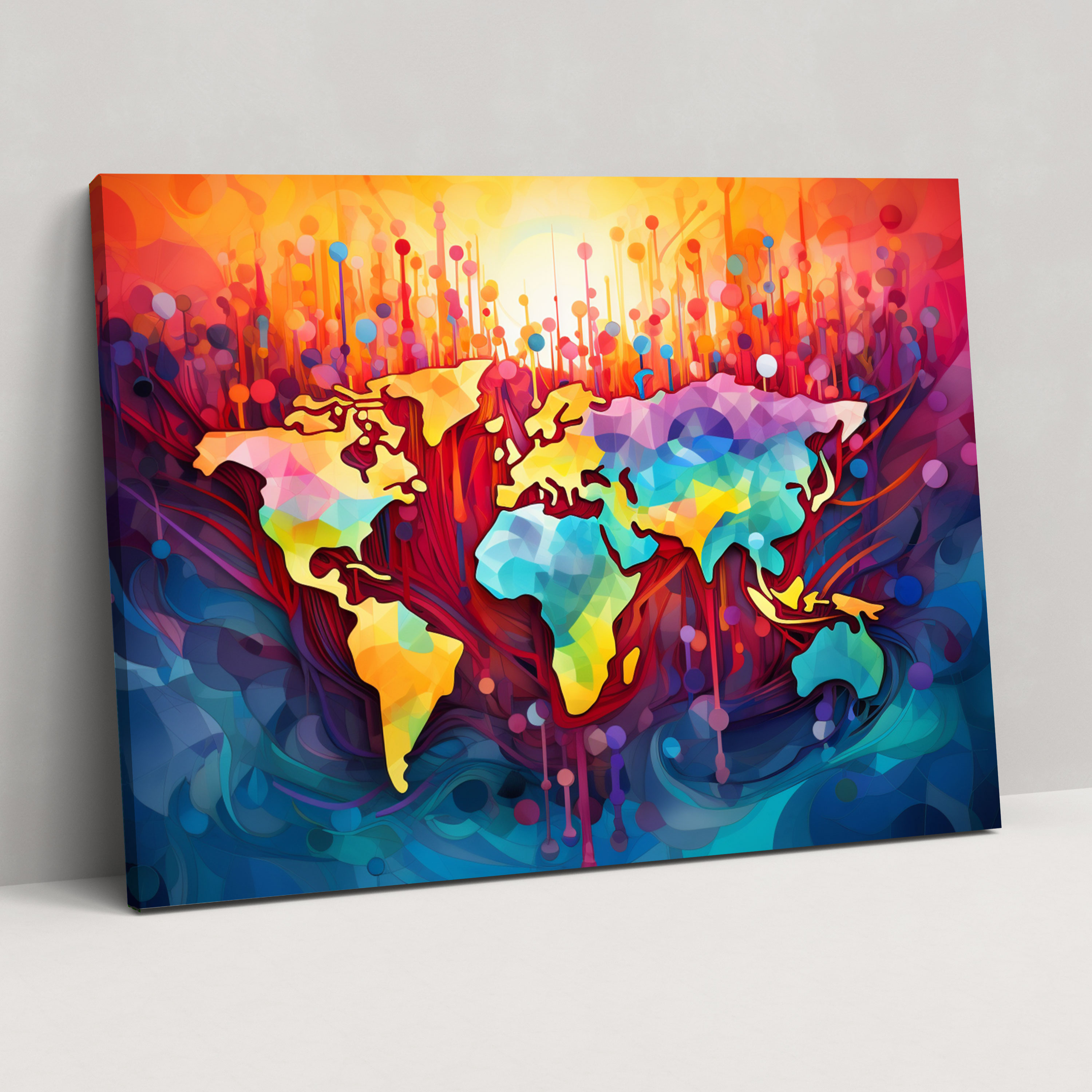 World Map Wall Art - World Map, Geometric Patterns, Home Decoration, World Map