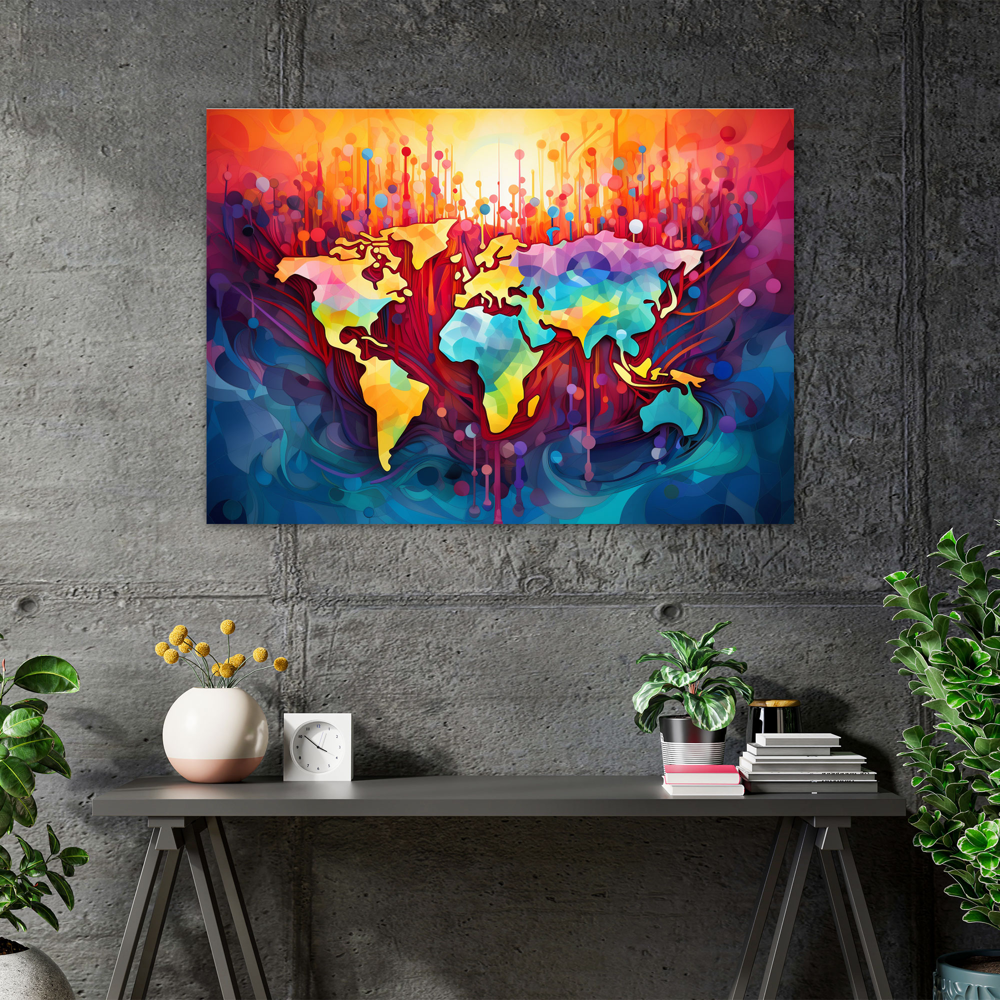 World Map Wall Art - World Map, Geometric Patterns, Home Decoration, World Map