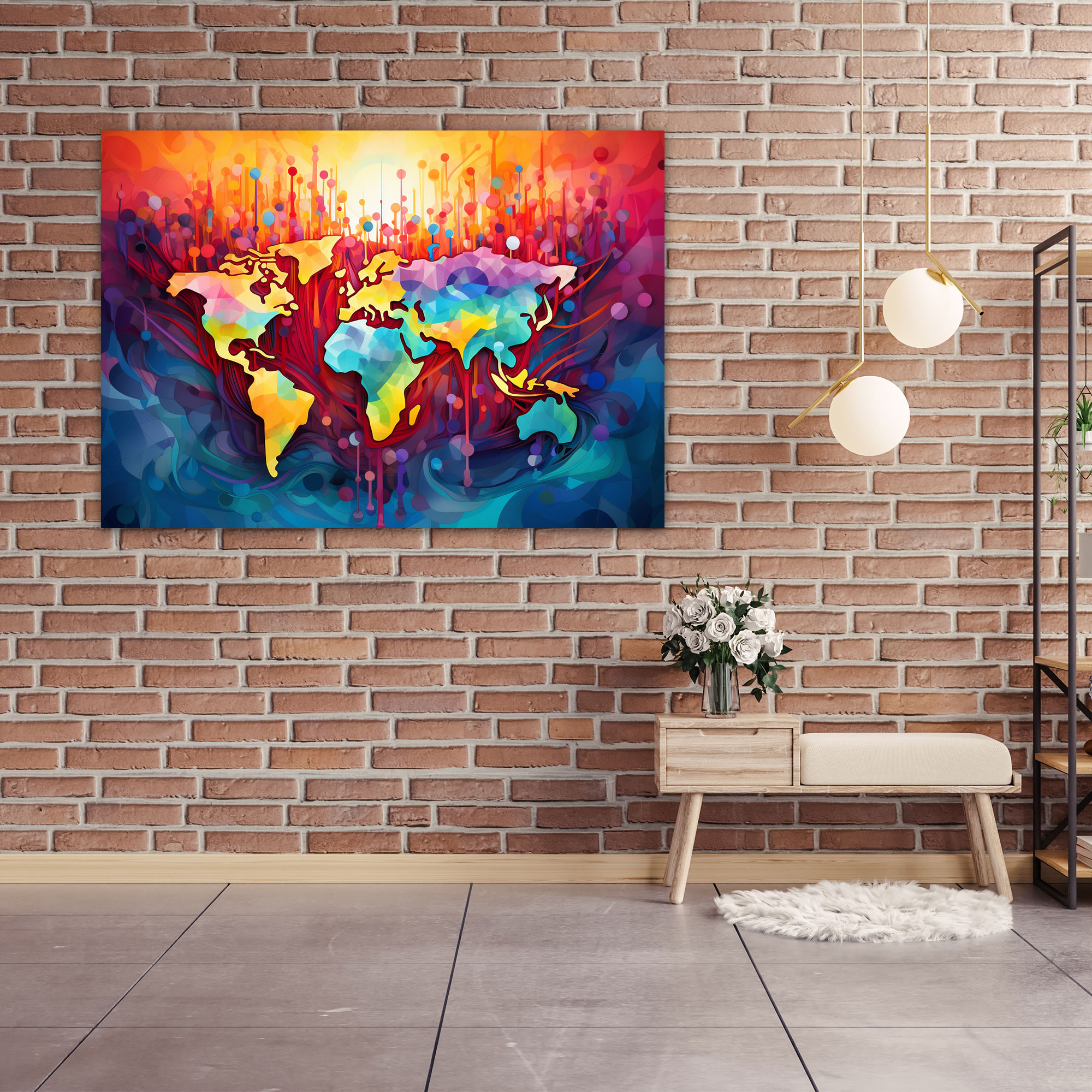 World Map Wall Art - World Map, Geometric Patterns, Home Decoration, World Map