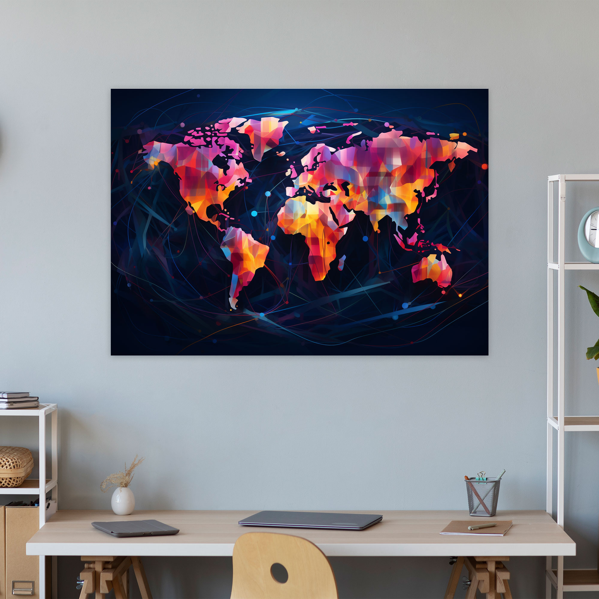 Modern World Map Canvas Print - World Map, Vibrant Colors, Canvas Print, Bold Lines