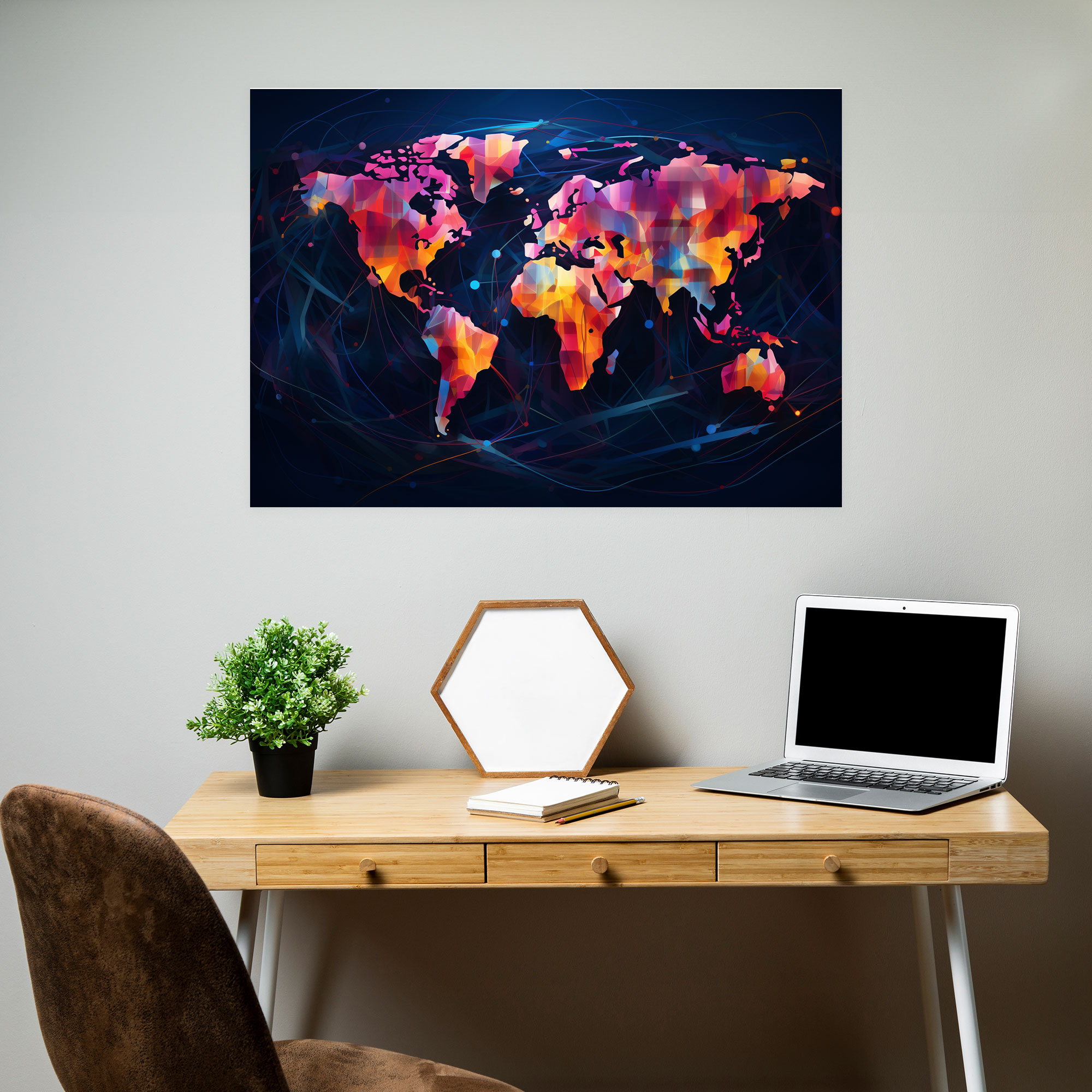 Modern World Map Canvas Print - World Map, Vibrant Colors, Canvas Print, Bold Lines