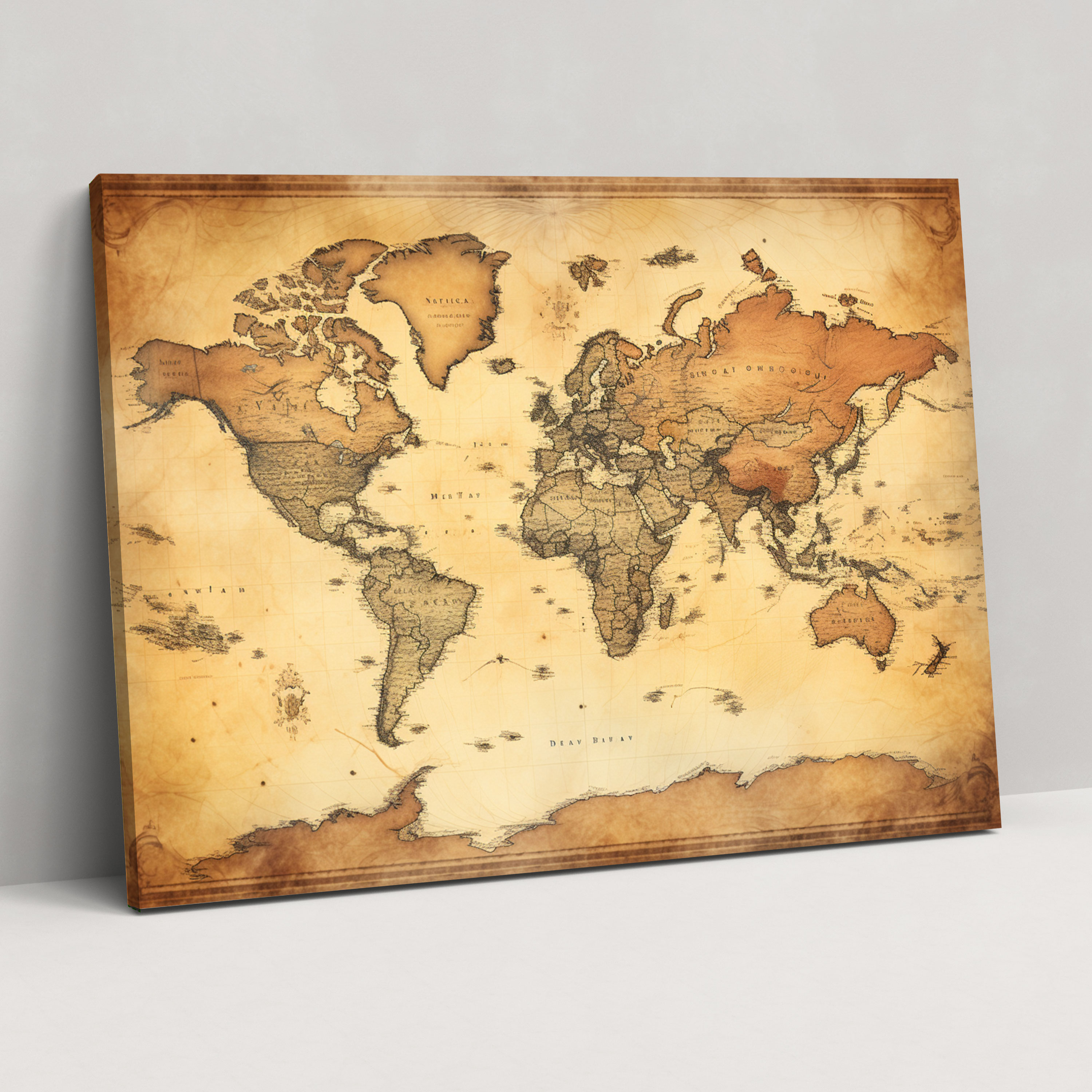 Detailed World Map Wall Art - World Map, Vintage, Canvas Wall Art, Wall Art