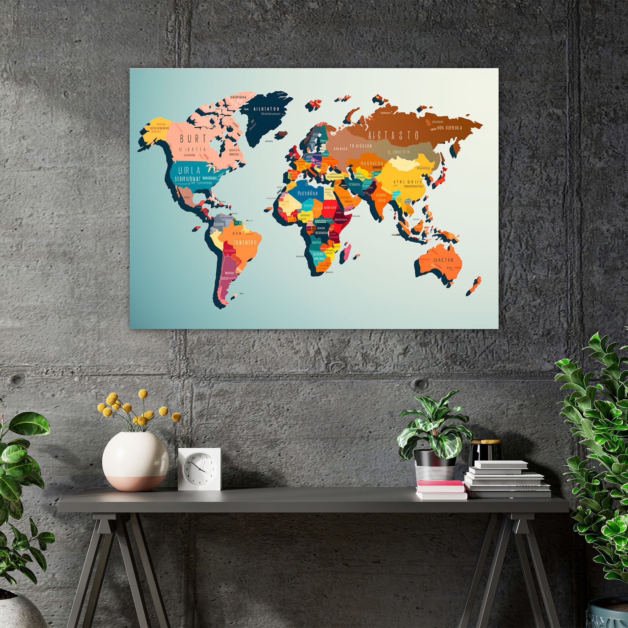 Contemporary World Map Wall Art - World Map, Vibrant Colors, World Map, Canvas Print