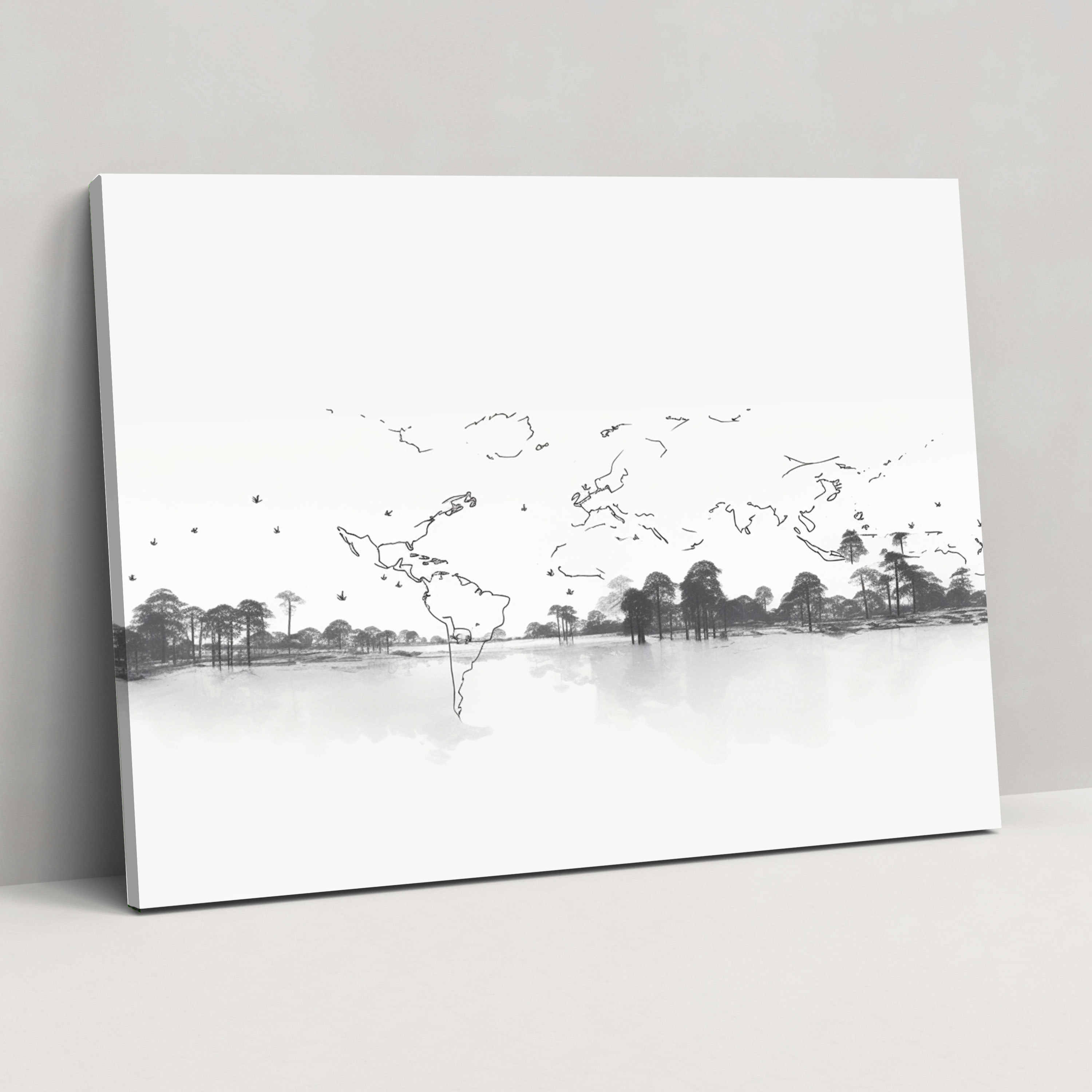 World Map Wall Art - World Map, Canvas Print, Black And White, Countries