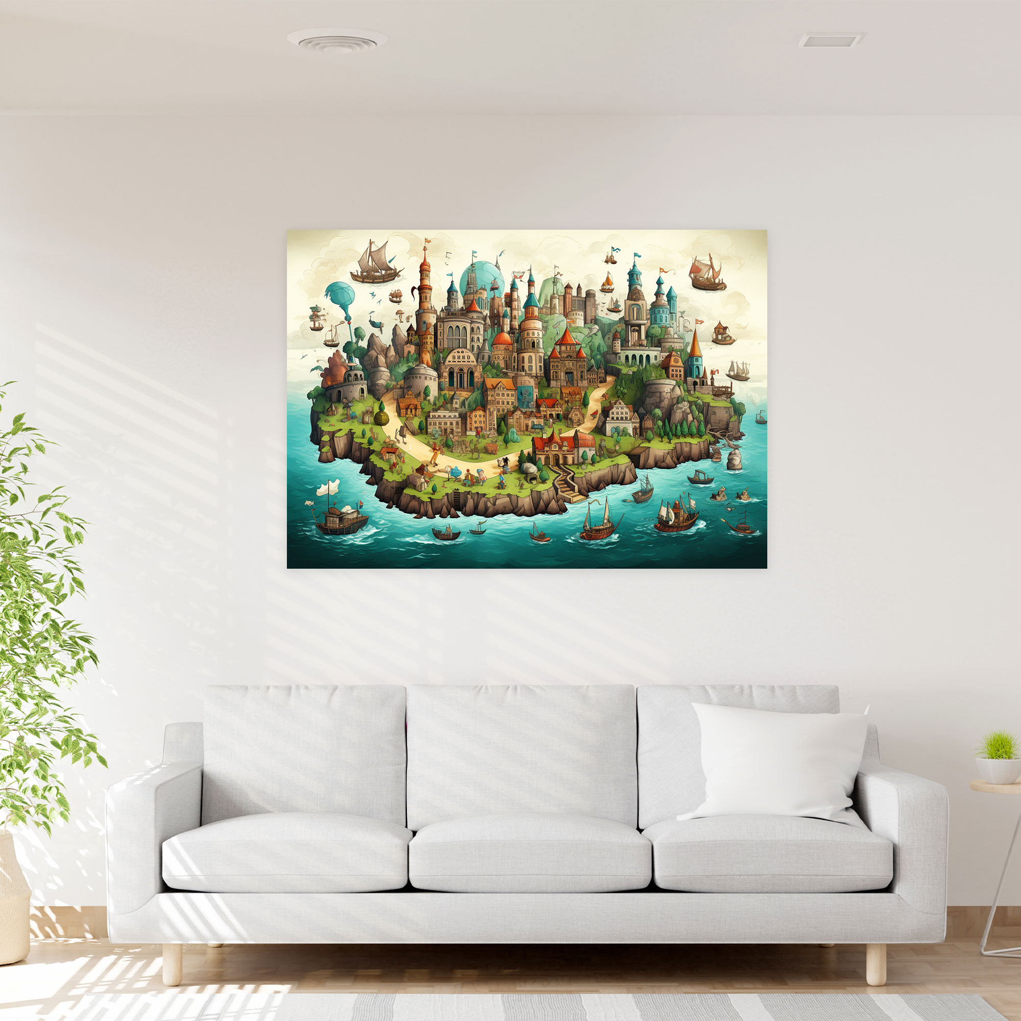 Whimsical World Map Wall Decoration - World Map, Landmarks, Charming, Hand-Drawn Illustration