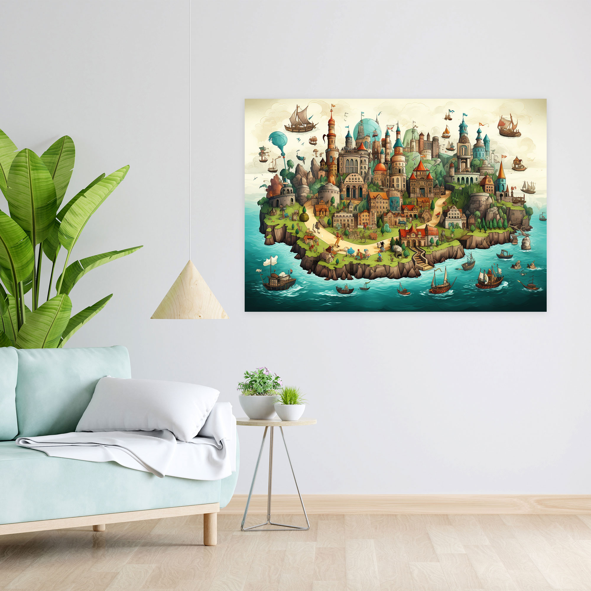 Whimsical World Map Wall Decoration - World Map, Landmarks, Charming, Hand-Drawn Illustration