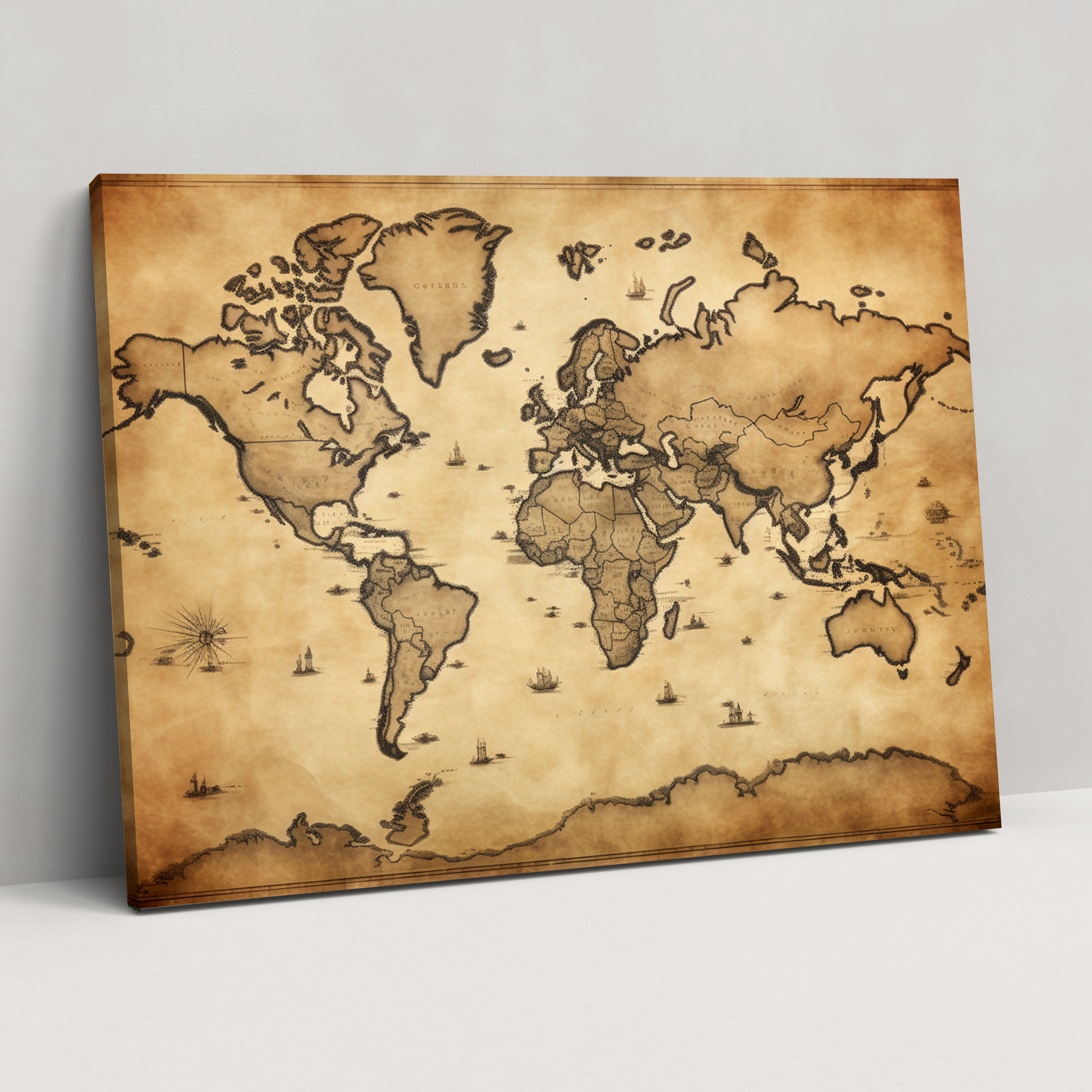 World Map Wall Art - World Map, Antique, Canvas Wall Art, Canvas Print