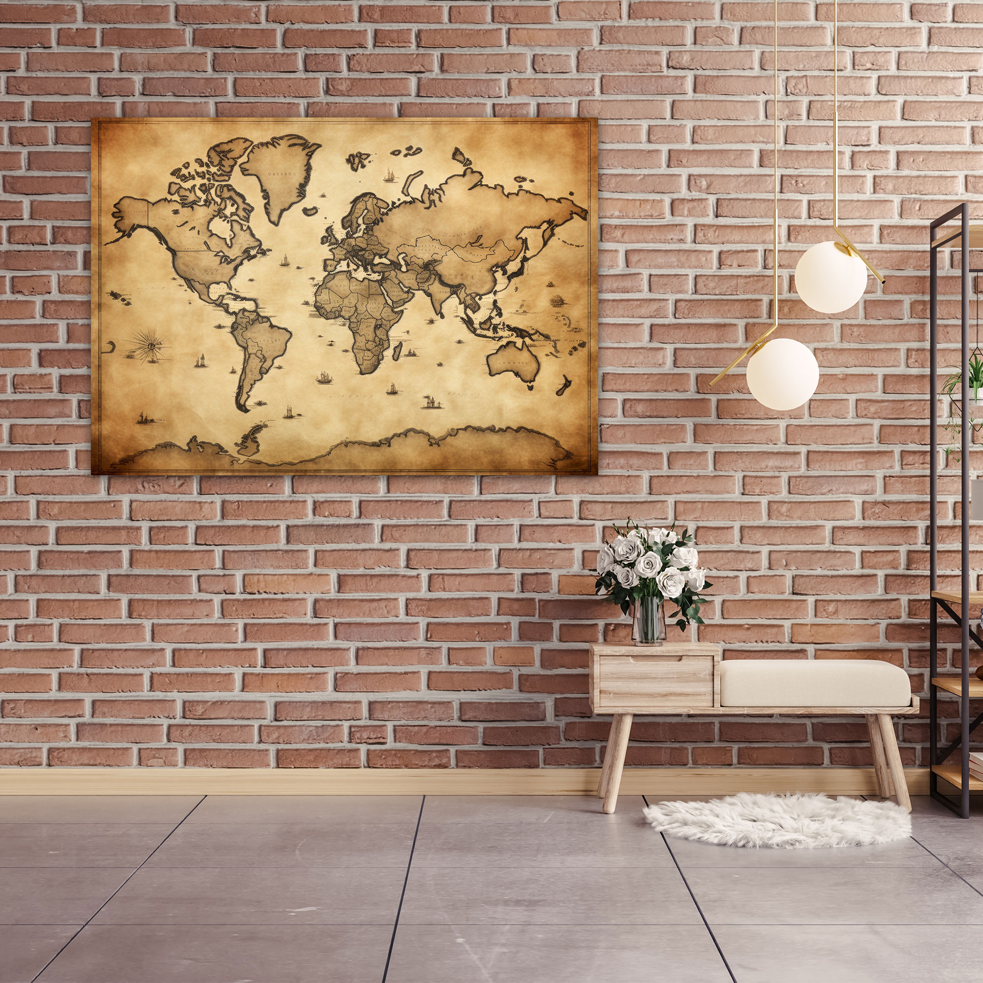 World Map Wall Art - World Map, Antique, Canvas Wall Art, Canvas Print