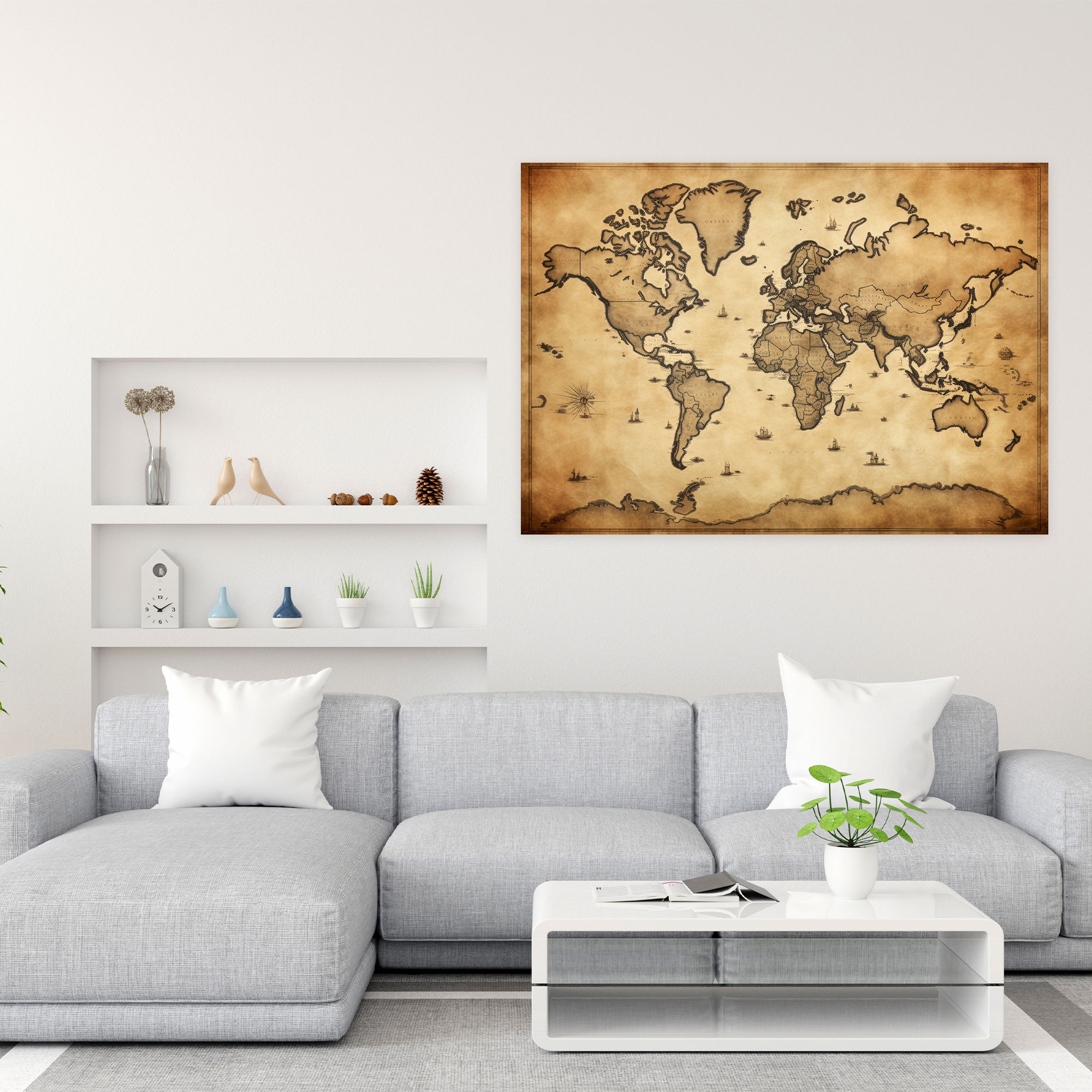 World Map Wall Art - World Map, Antique, Canvas Wall Art, Canvas Print