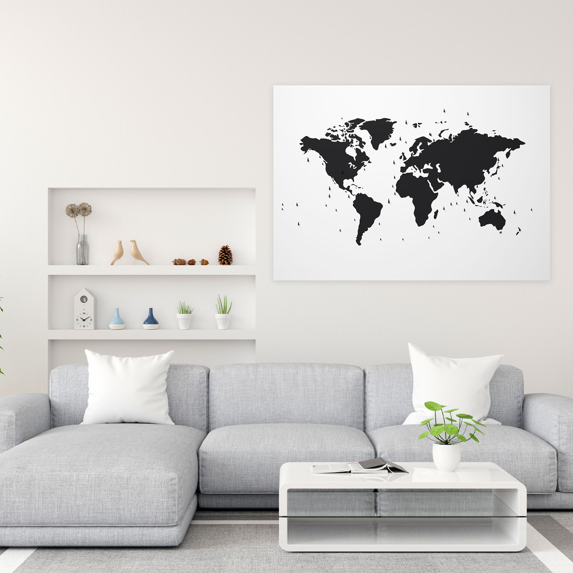 World Map Wall Decoration - World Map, World Map, Wall Decoration, Black And White