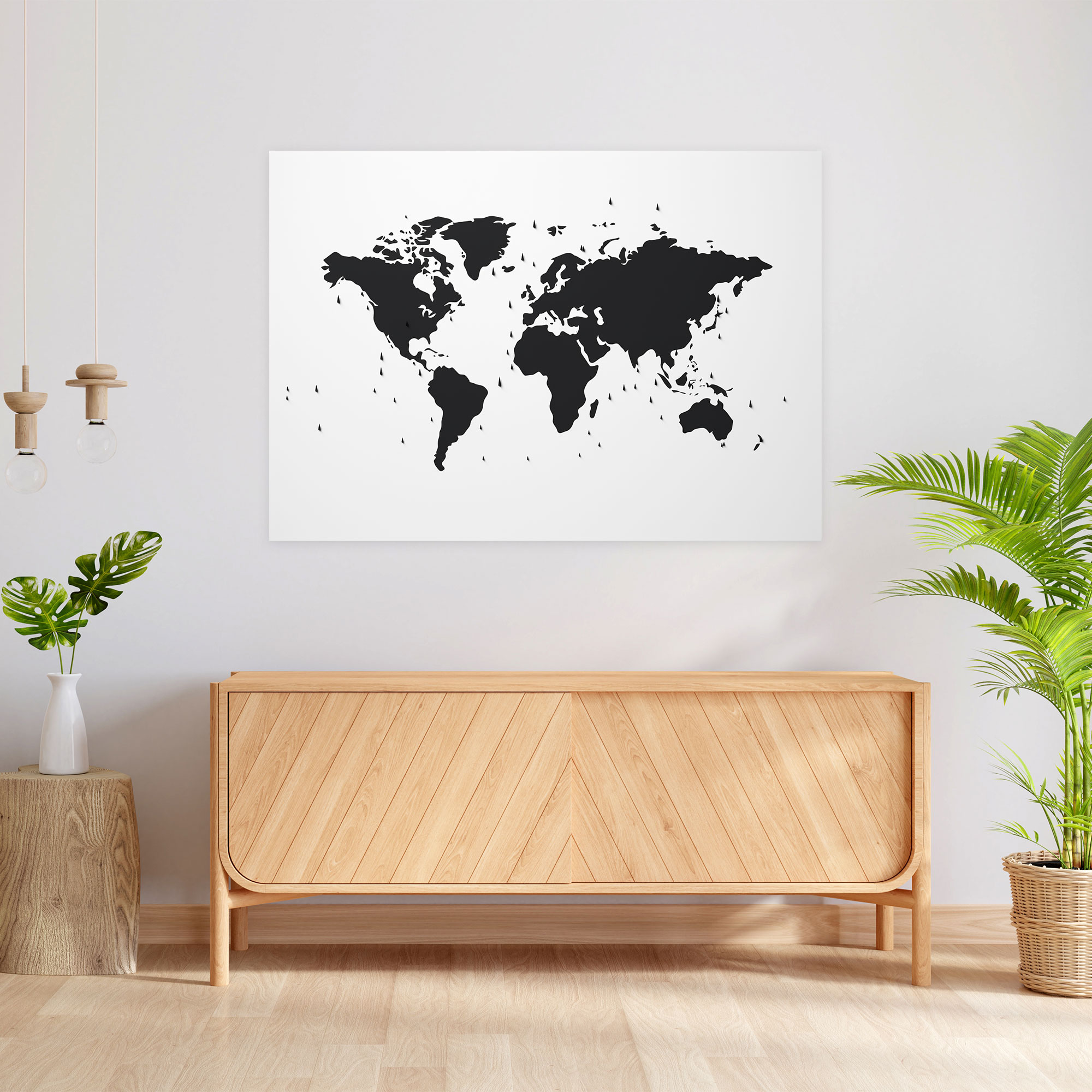 World Map Wall Decoration - World Map, World Map, Wall Decoration, Black And White