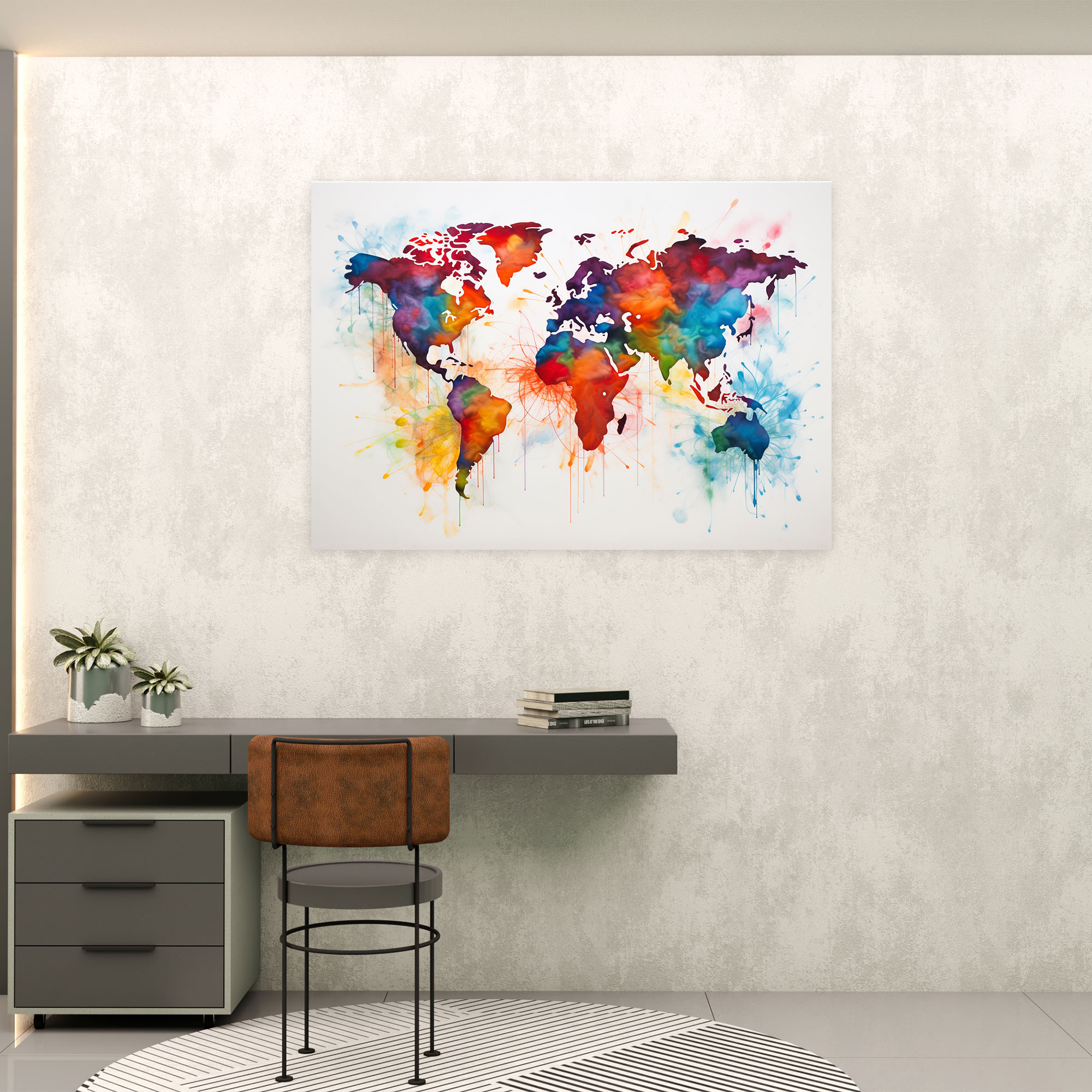 World Map Canvas Art - World Map, Canvas, Vibrant Hues, World Map