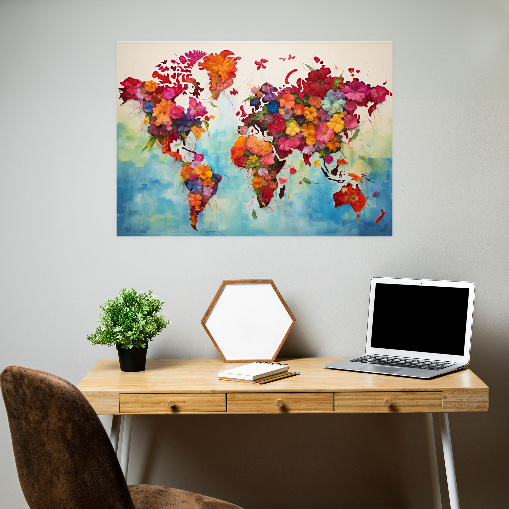 World Map Wall Print - World Map, Hand-Painted Elements, World Map, Wall Decoration