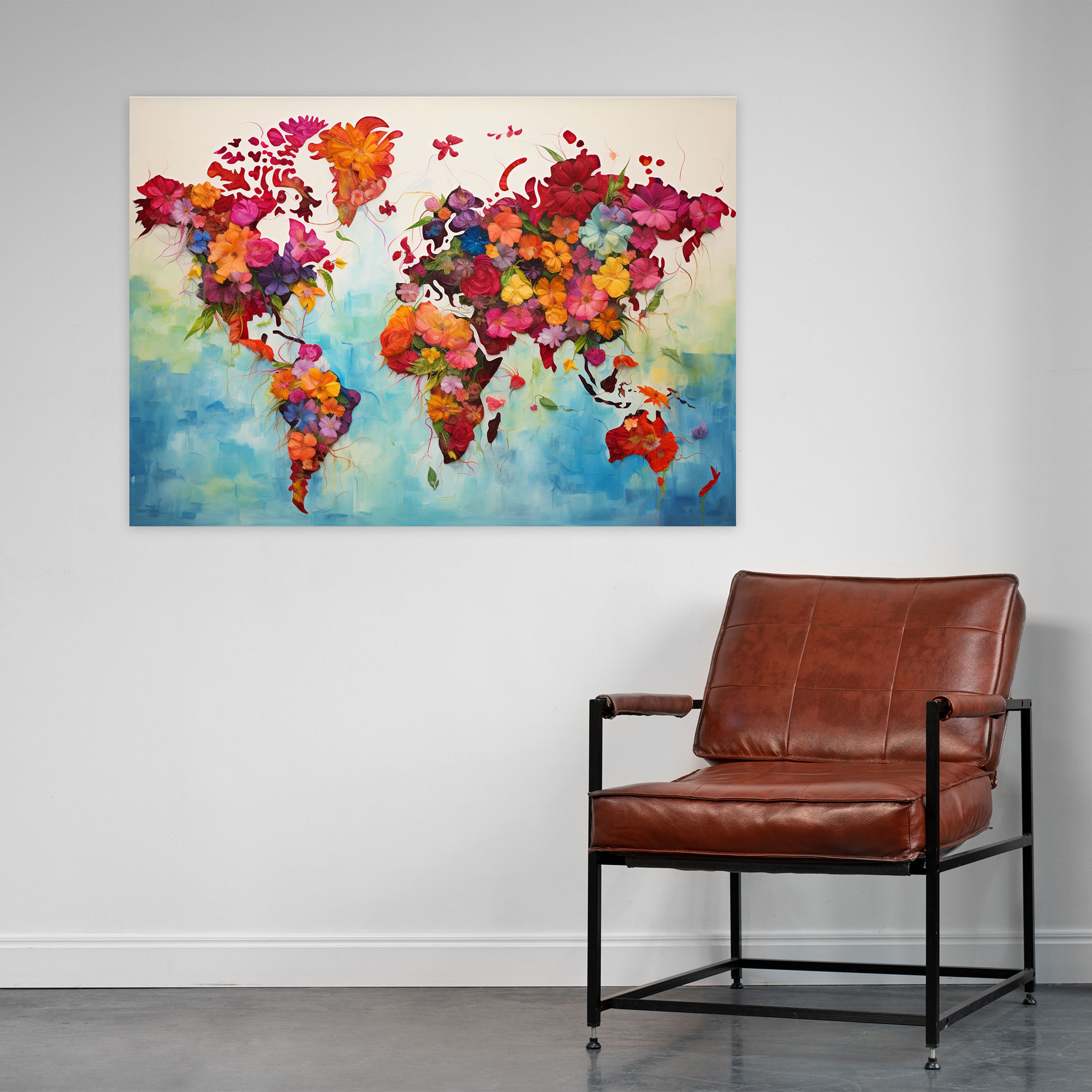 World Map Wall Print - World Map, Hand-Painted Elements, World Map, Wall Decoration