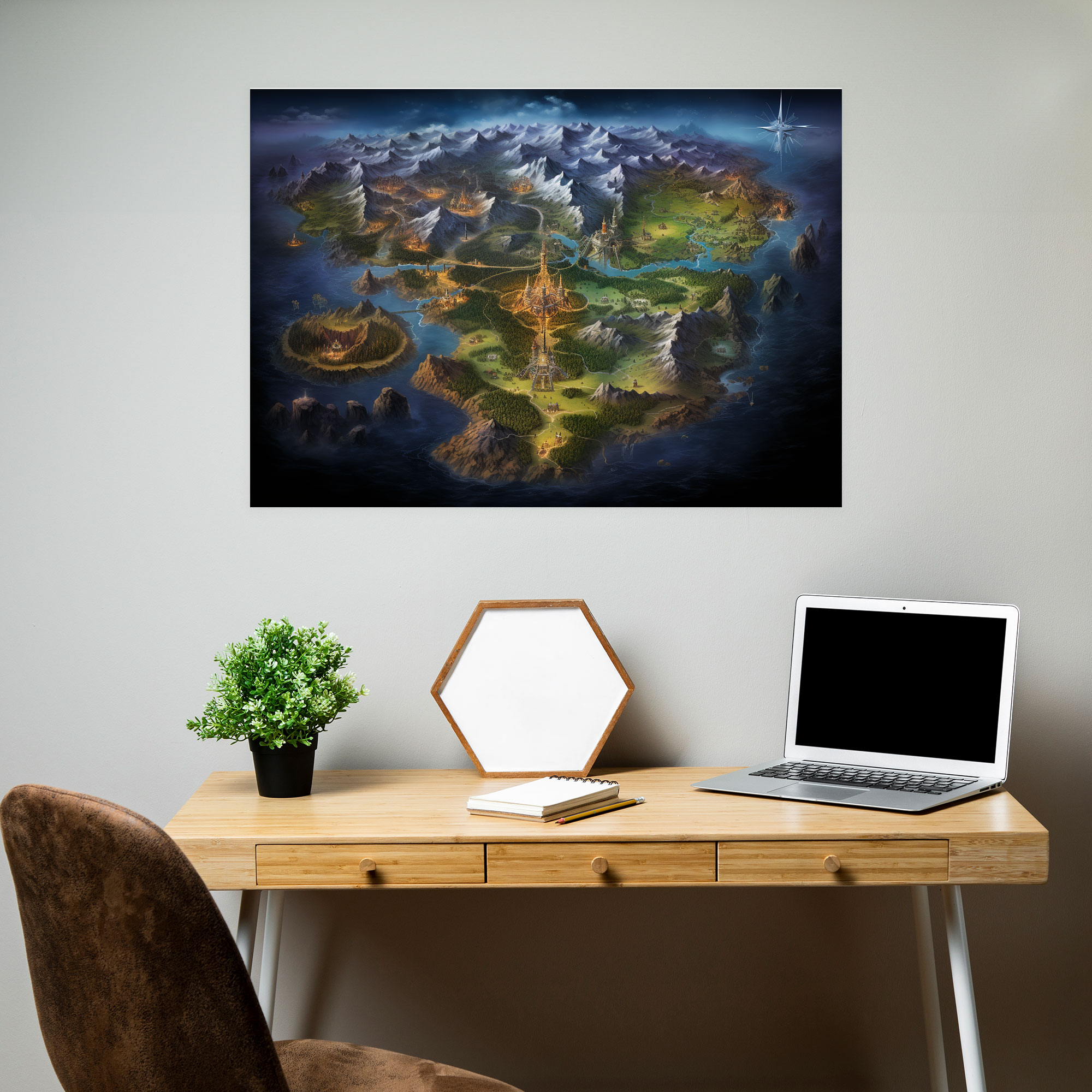 Fantasy World Map Canvas Print - World Map, Canvas Wall Art, Fantastical Landscapes, Fantasy