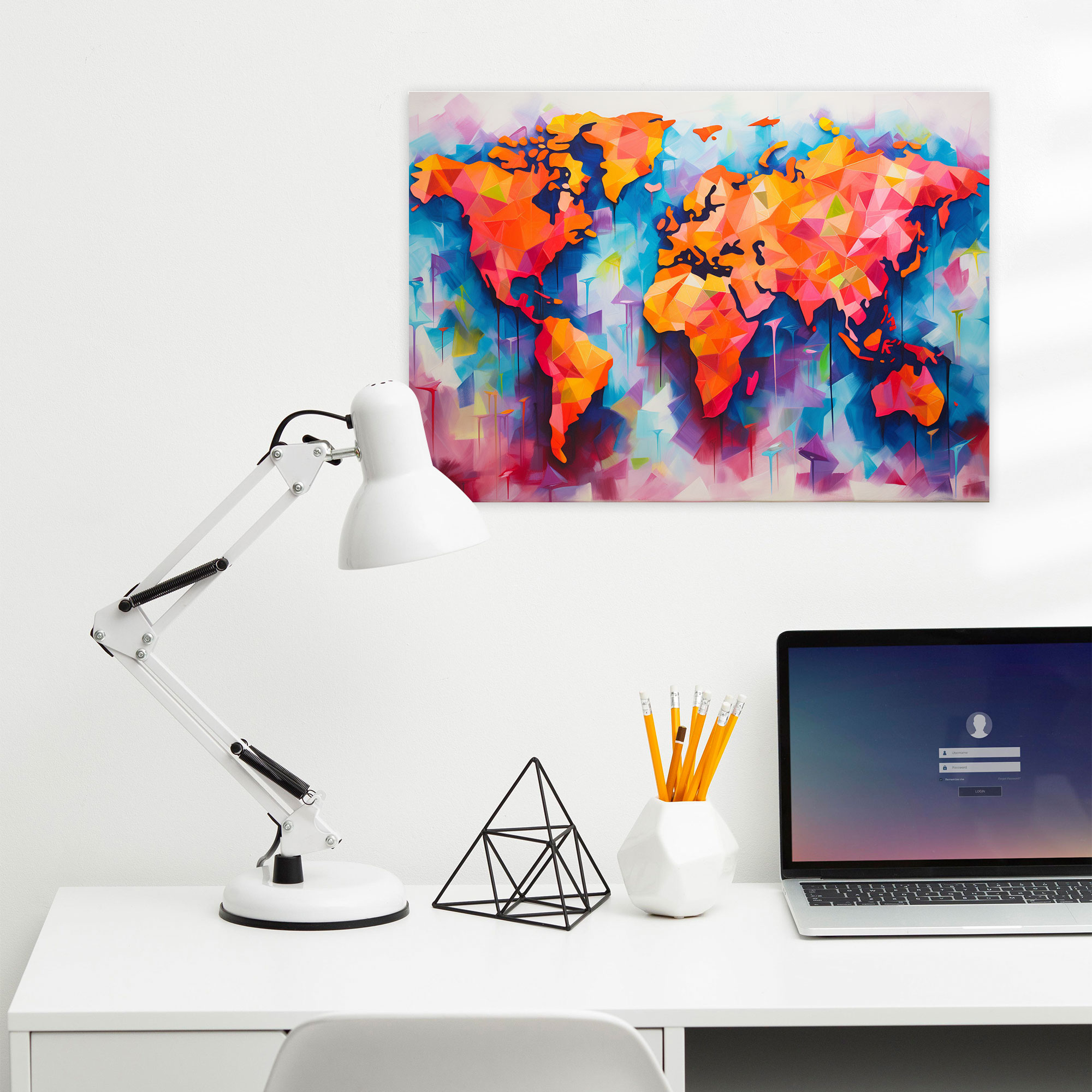 World Map Wall Art - World Map, Canvas, Colorful Abstract, Wall Decoration