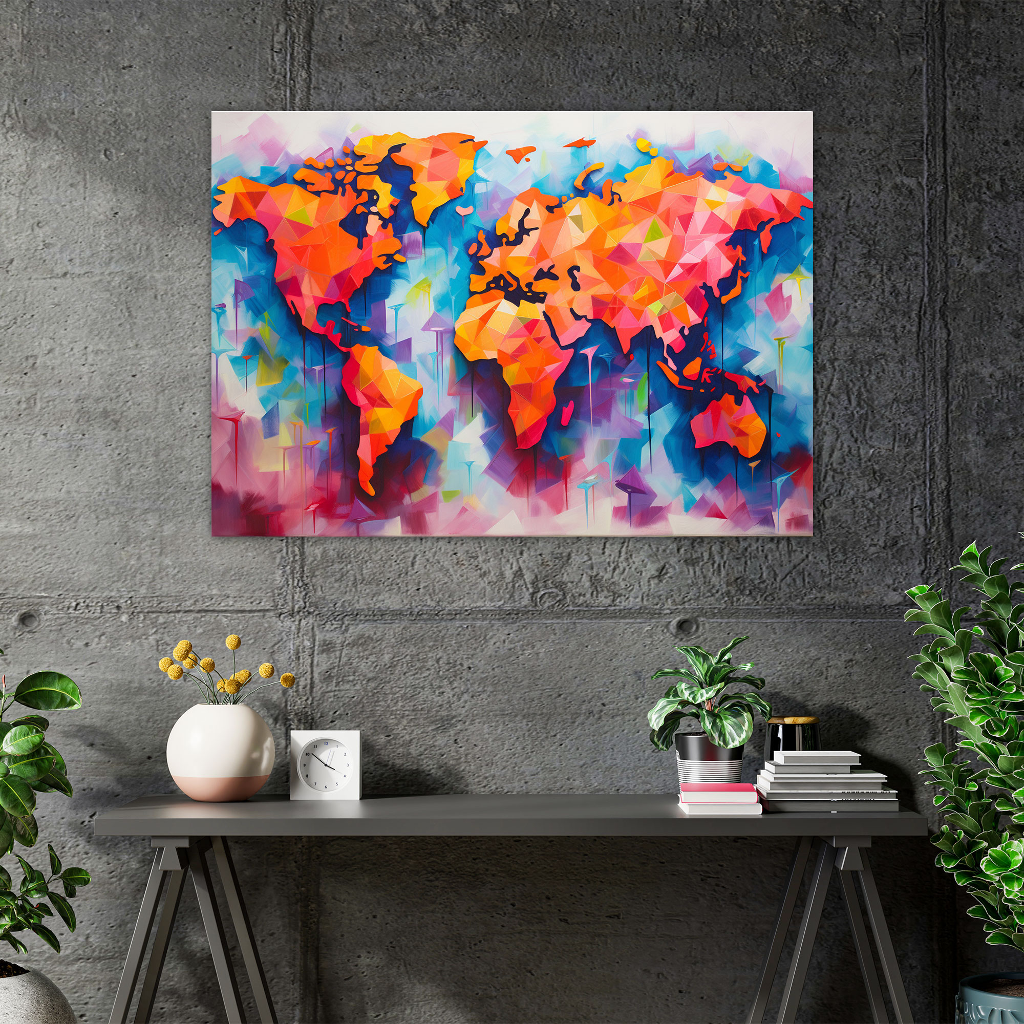 World Map Wall Art - World Map, Canvas, Colorful Abstract, Wall Decoration