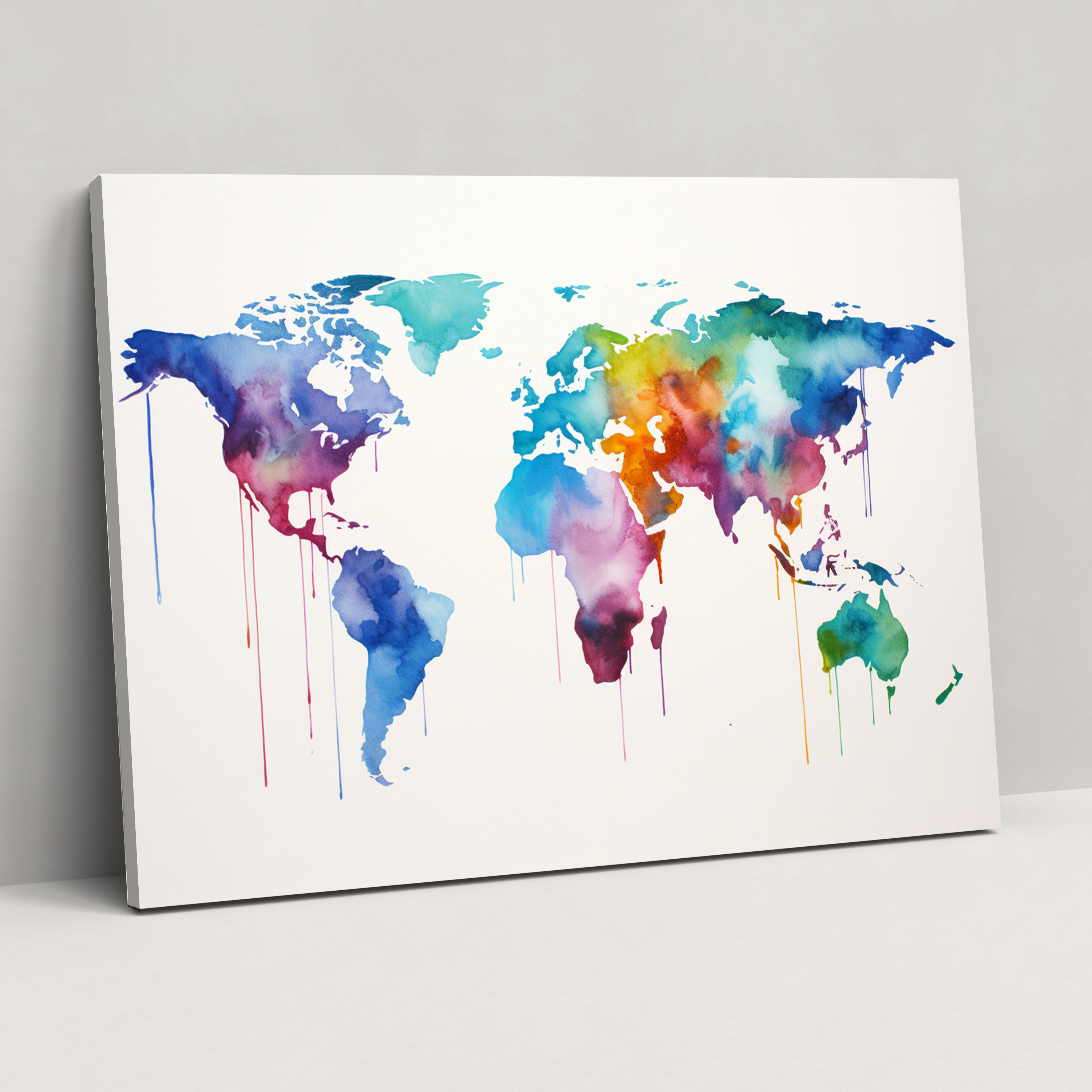 World Map Canvas Print - World Map, World Map, Minimalist Design, Watercolor