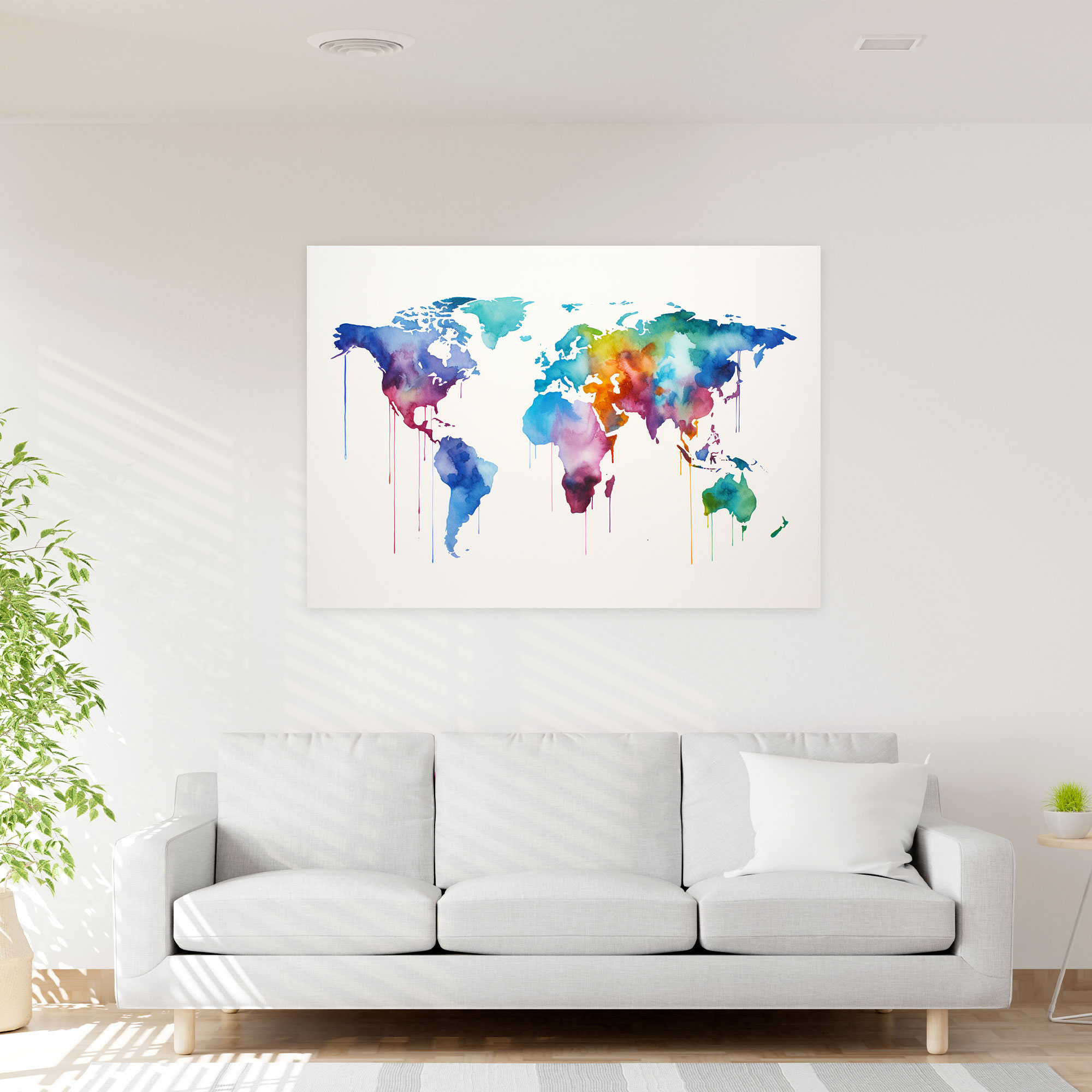 World Map Canvas Print - World Map, World Map, Minimalist Design, Watercolor