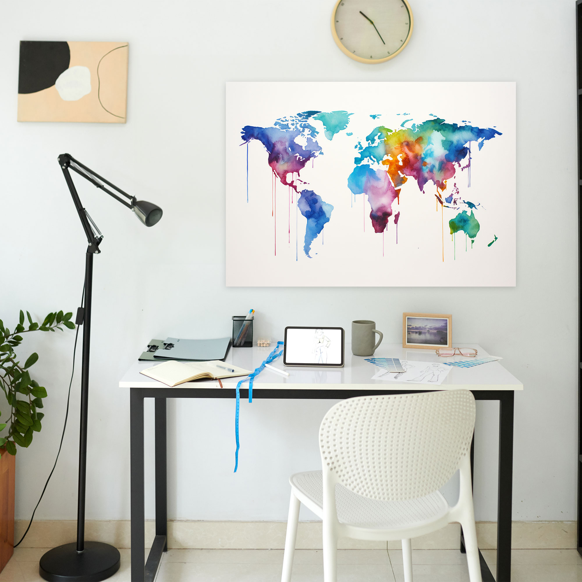 World Map Canvas Print - World Map, World Map, Minimalist Design, Watercolor